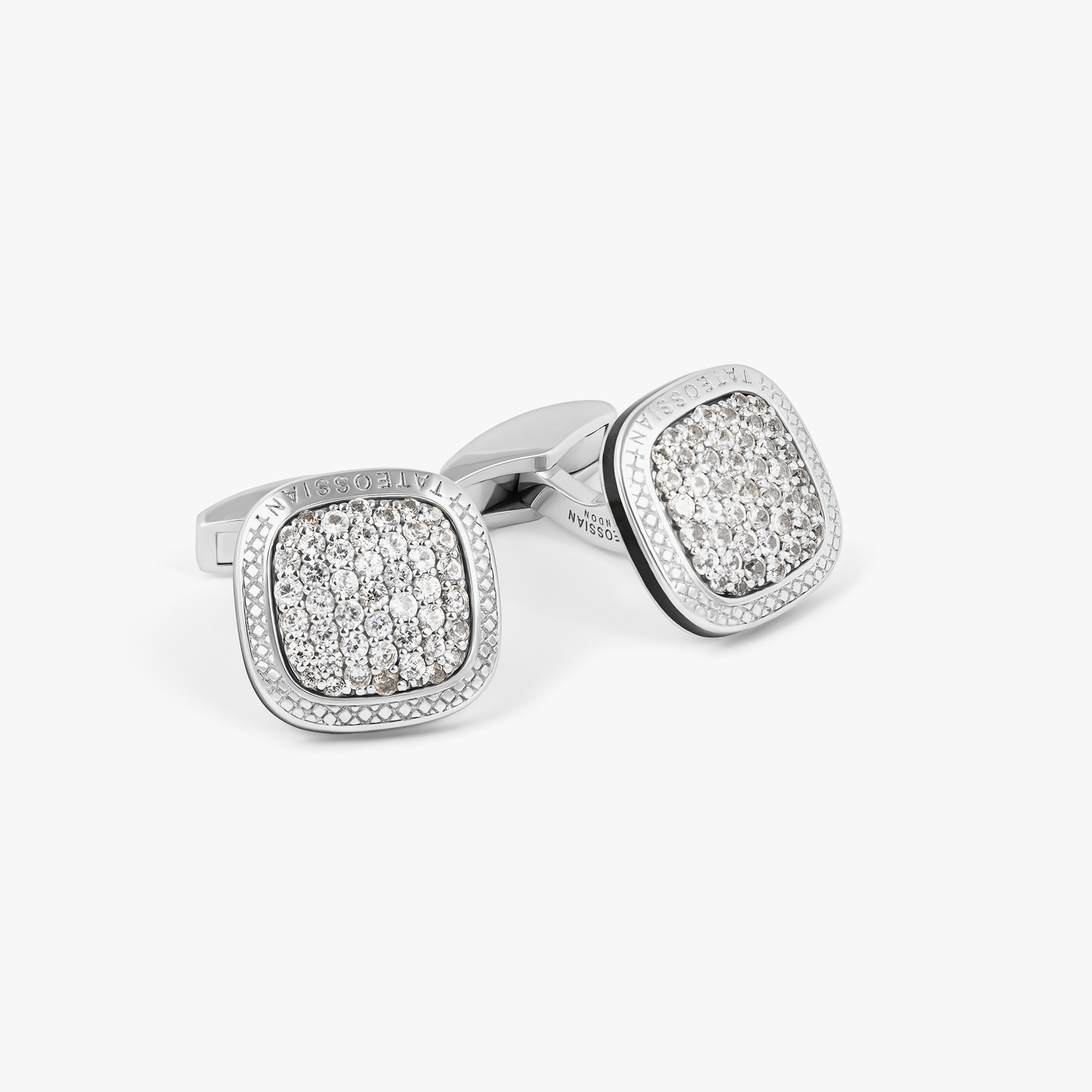 Signature Cufflinks in Rhodium & White Sapphire – Tateossian Signature Cufflinks in Rhodium & White Sapphire – Tateossian