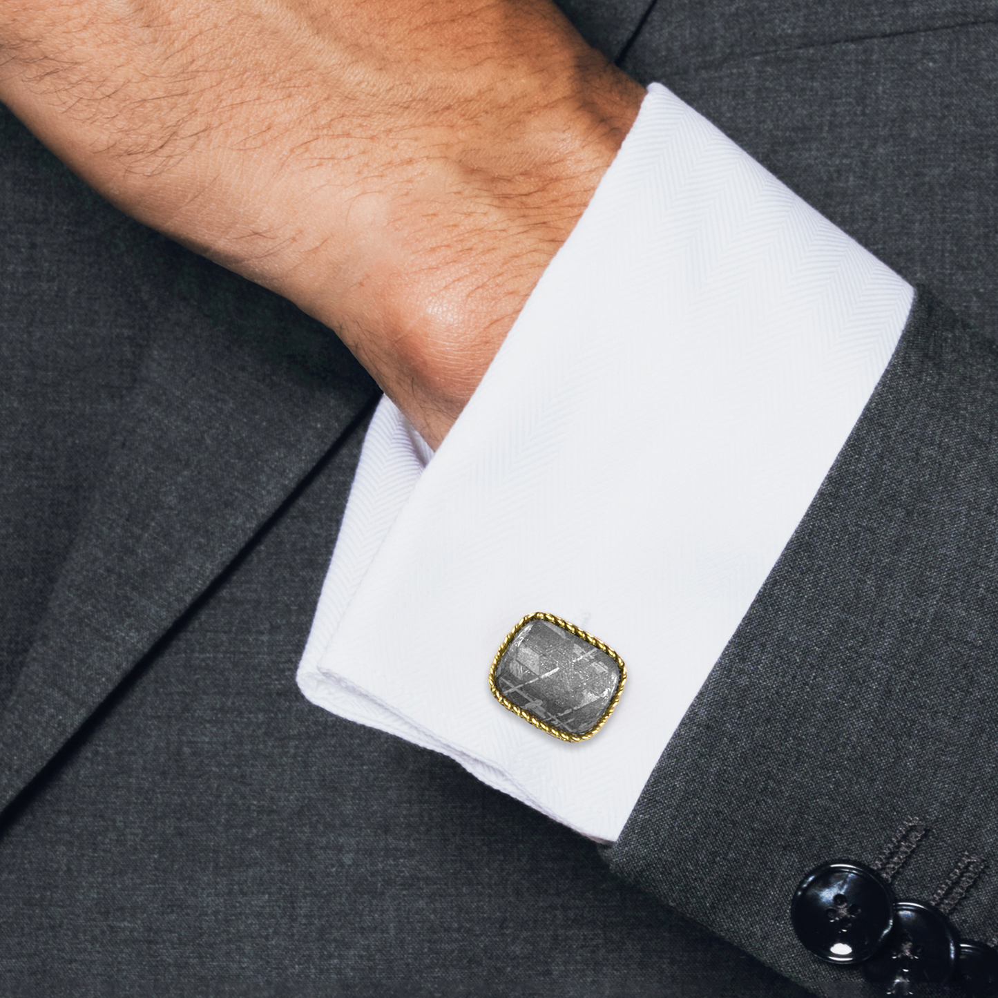 Sterling Silver Meteorite Cufflinks With 18K Yellow Gold (LIimited Edition)