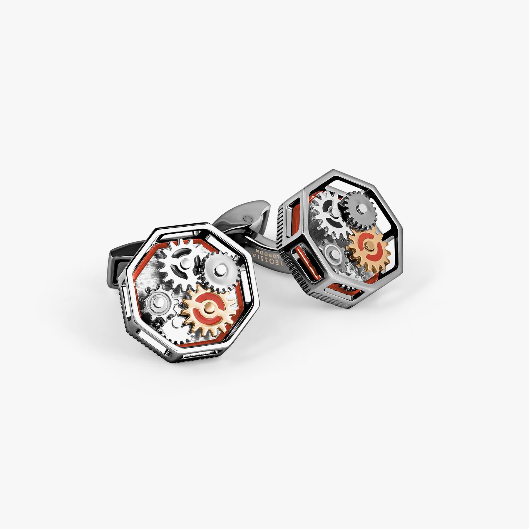 gear london Octo Gear Cufflinks In Gunmetal Plated Base