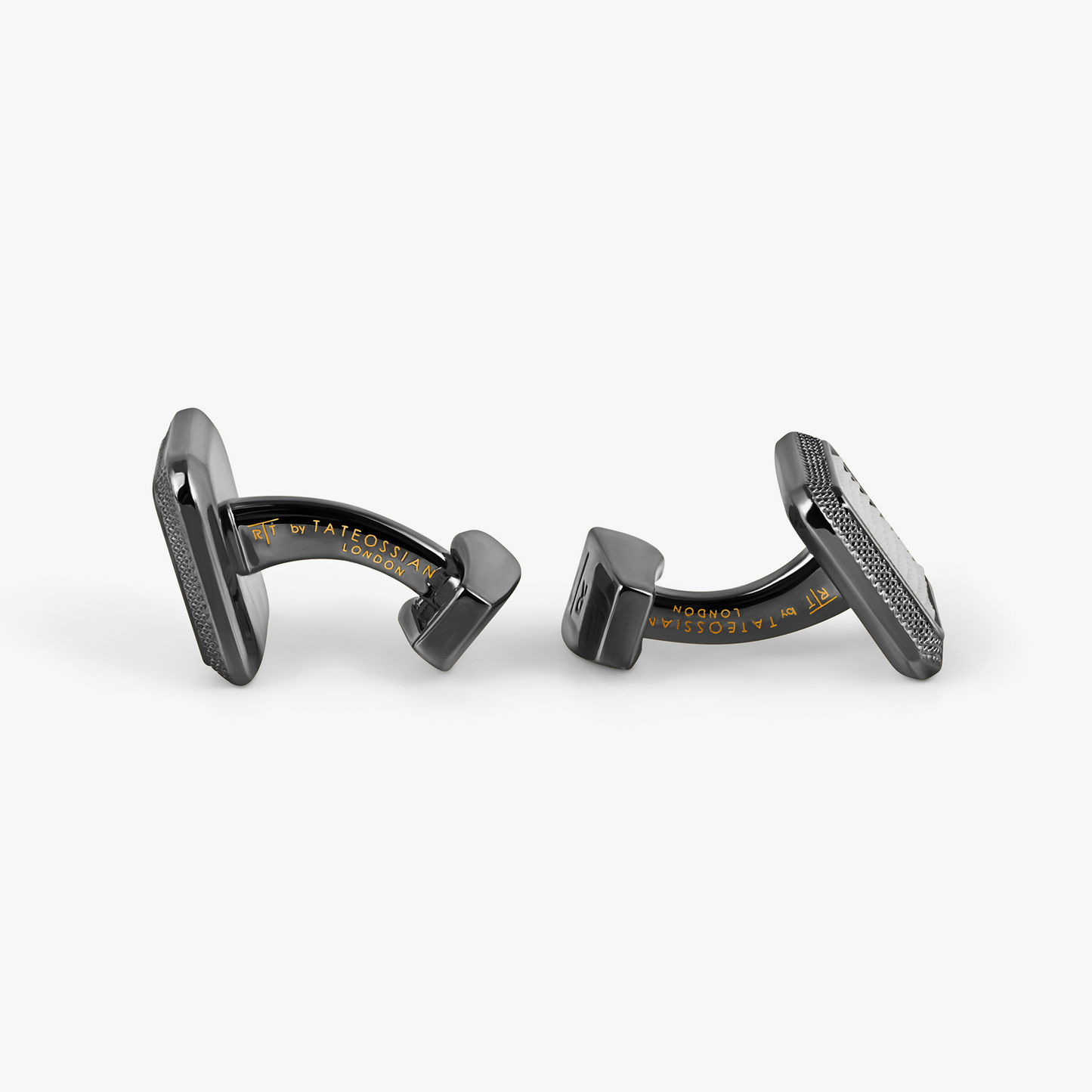 Spazio Square Semi Precious Cufflinks In Gunmetal Plated Base Metal With White Mother Of Pearl