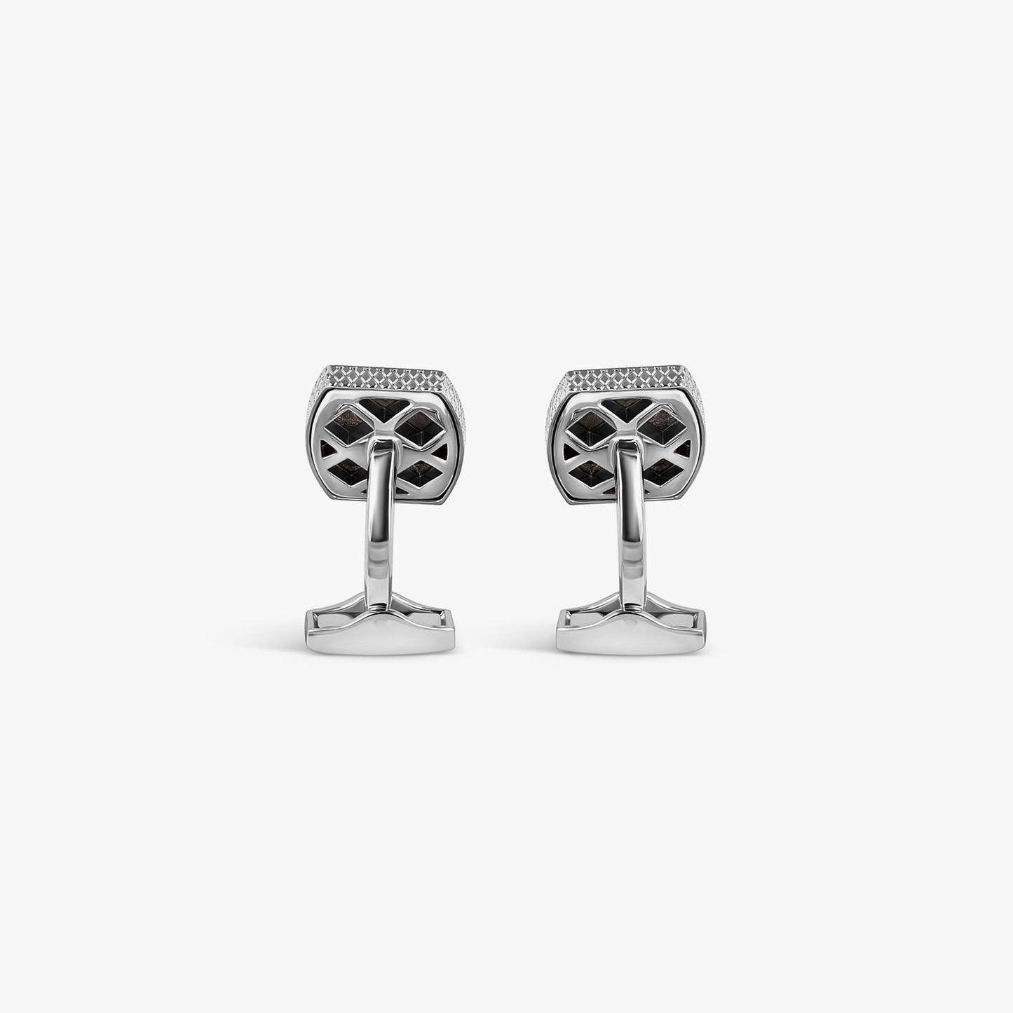 Tonneau Ascot Horse Cufflinks In Palladium Plated Base Metal With Black Mother Of Pearl