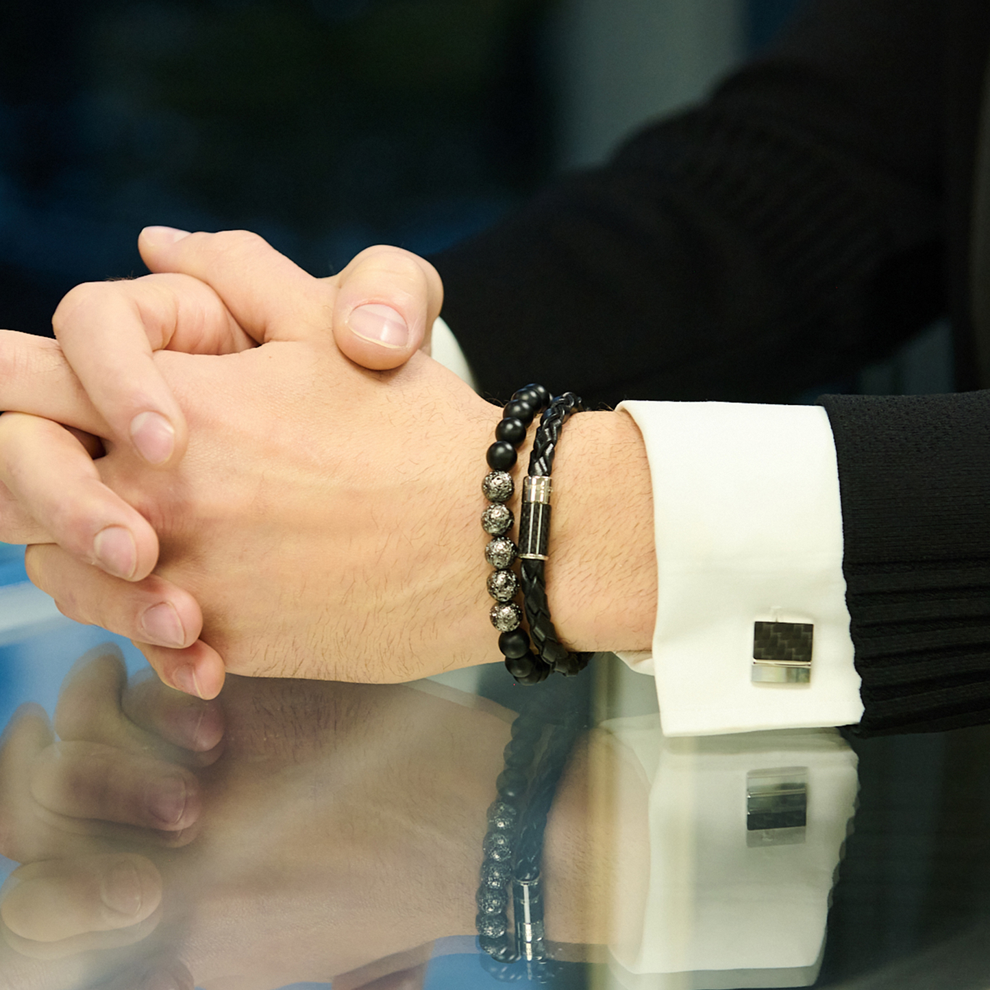 Carbon Mosiac Cufflink in Black MOP