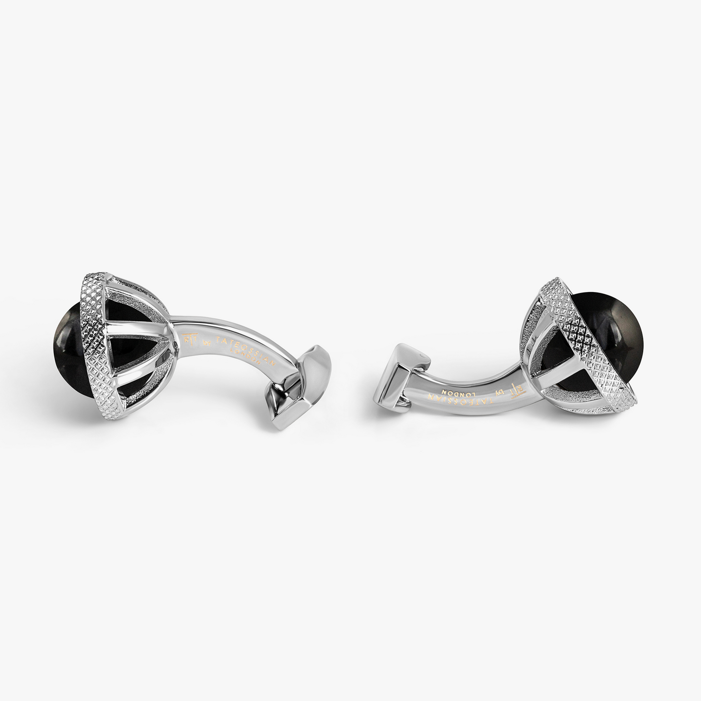 Gyrate Semi - Precious Cufflink in Onyx with Black Enamel