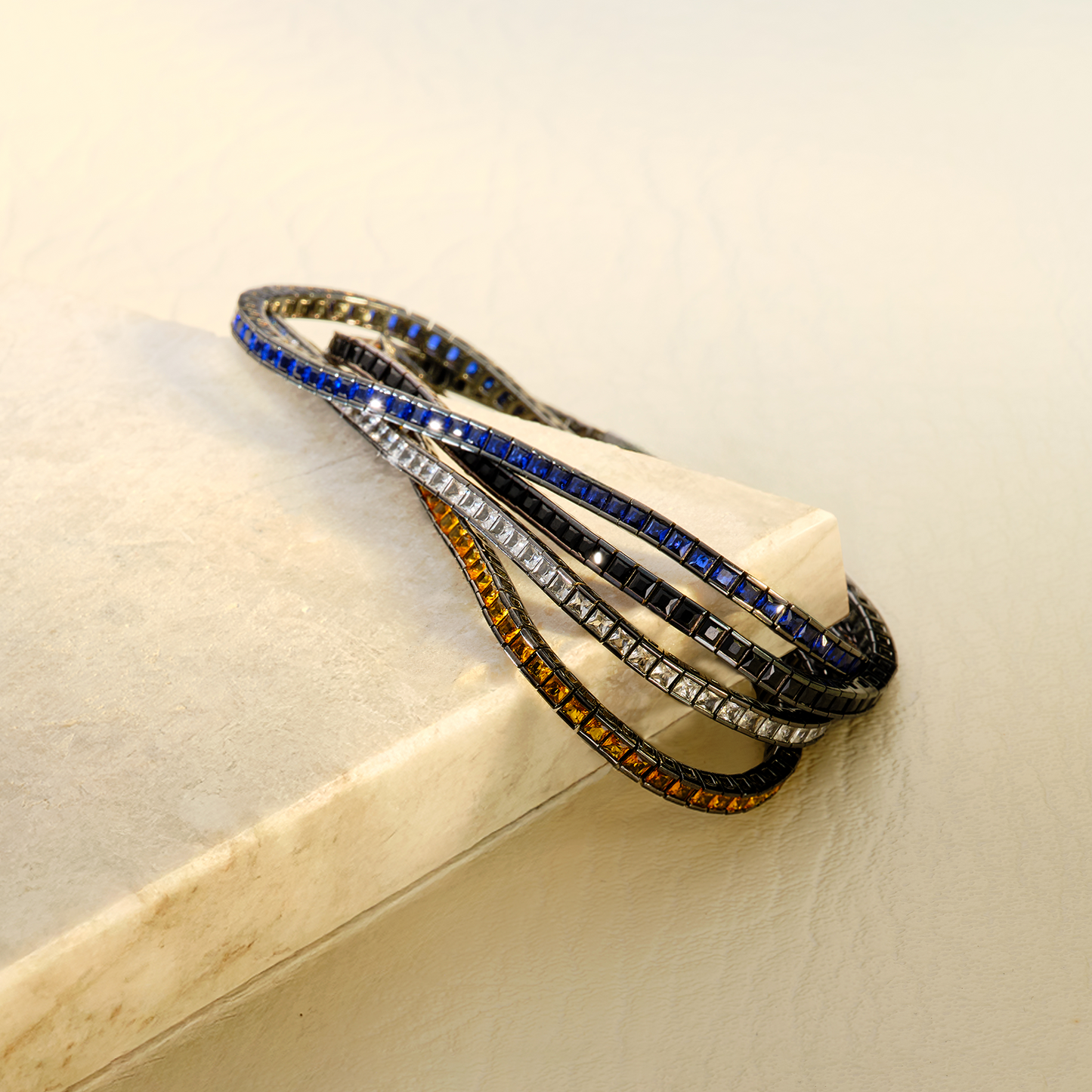 Quadro Tennis Semi-Precious Bracelet In Black Rhodium Plated Sterling Silver With Yellow Nano Stones