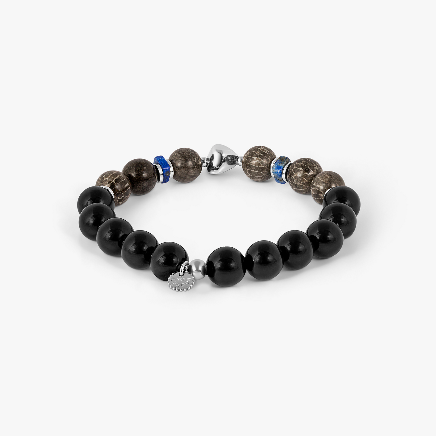 Bryozoan Pebble Bracelet In Rodium Plated Silver with Blue Lapis