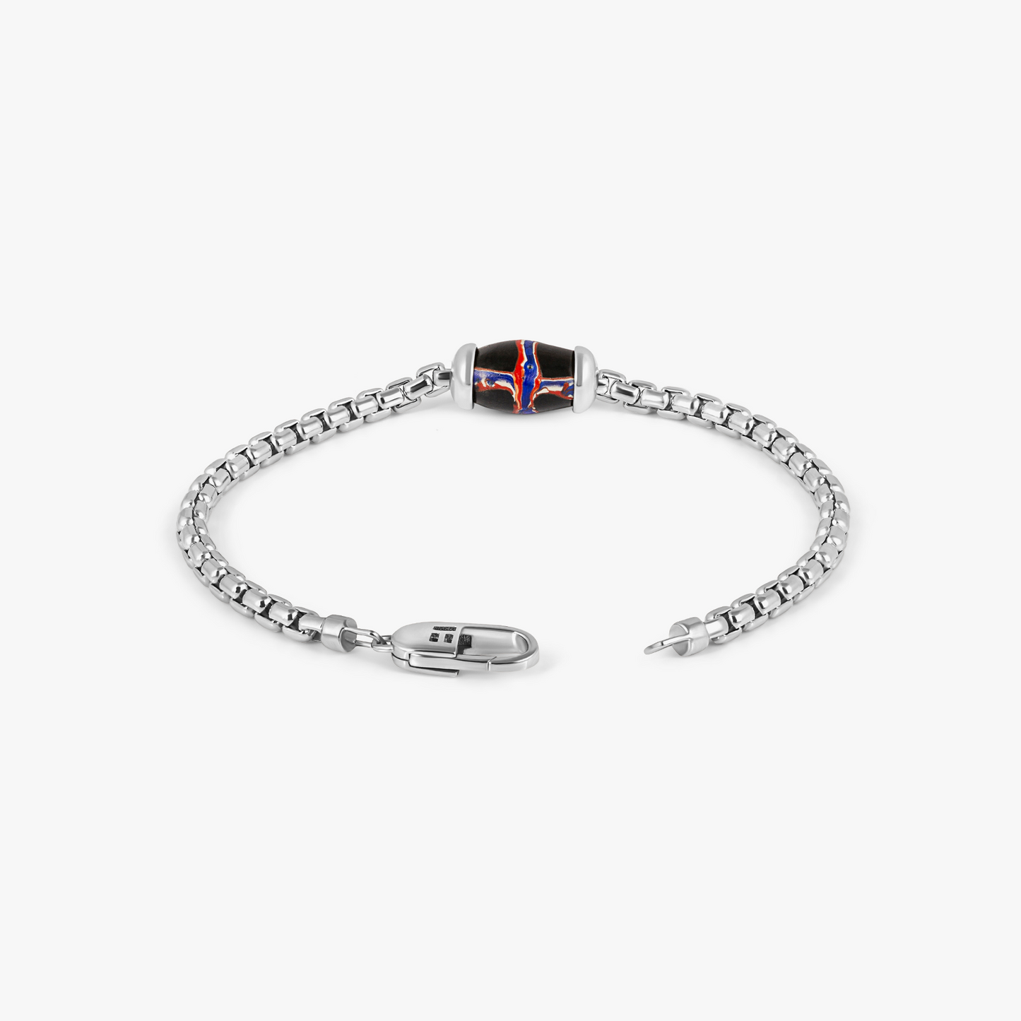 French Cross Chain Bracelet In Rhodium Plated Sterling Silver With Black French Cross Bead