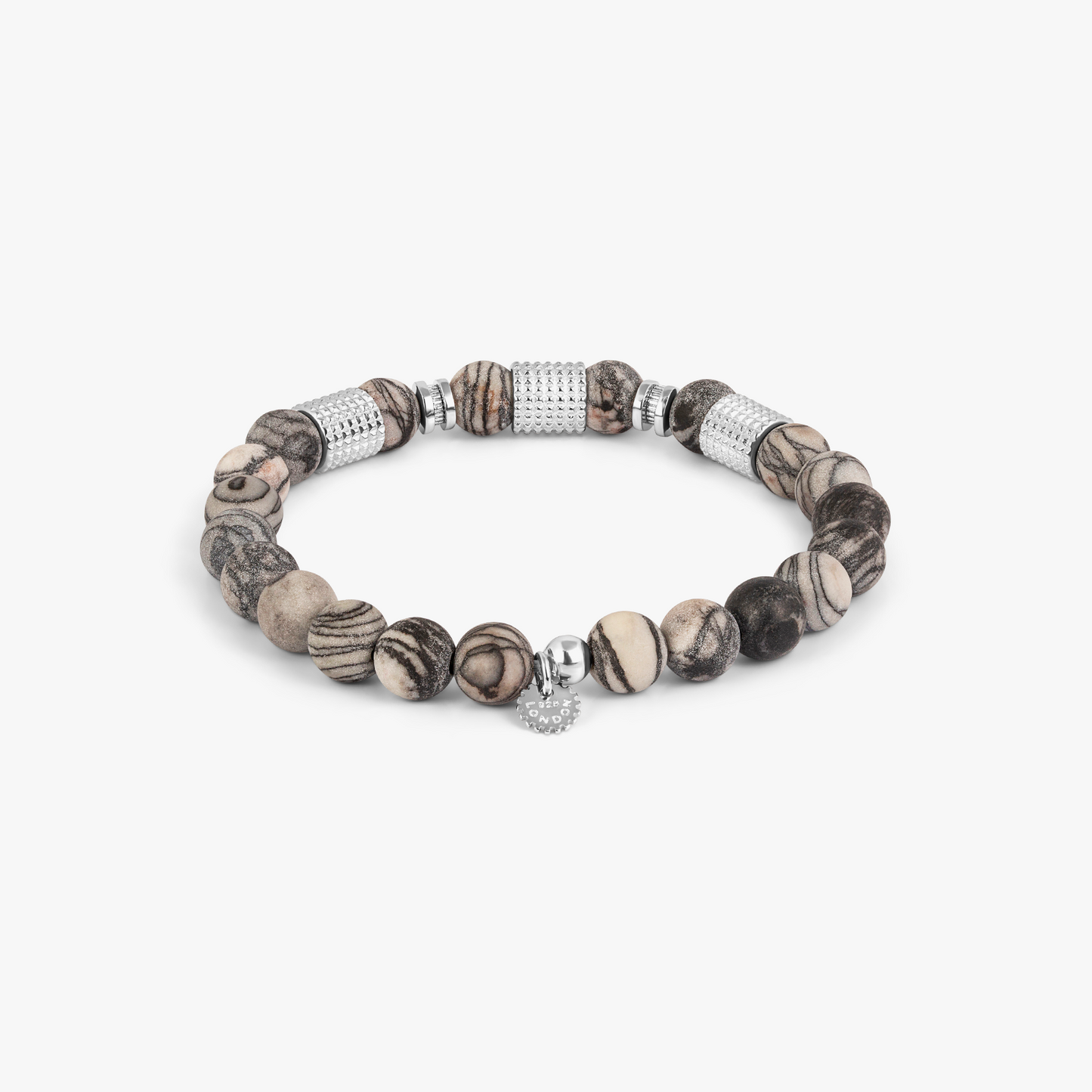Giza Tubo Semi-Precious Bracelet In Rhodium Plated Sterling Silver With Spiderweb Jasper
