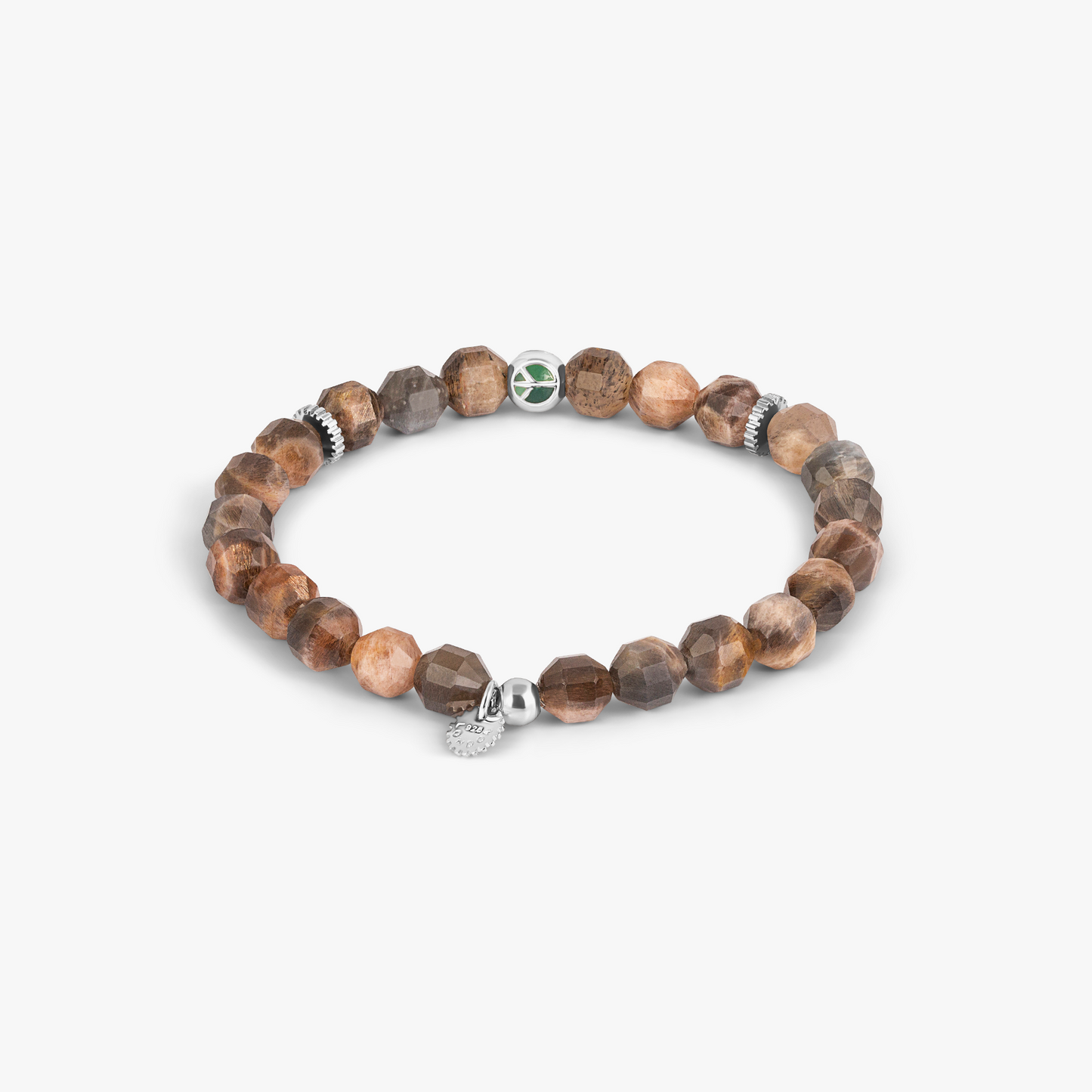 Hexade Peace Bracelet In Rhodium Plated Sterling Silver With Black Moonstone