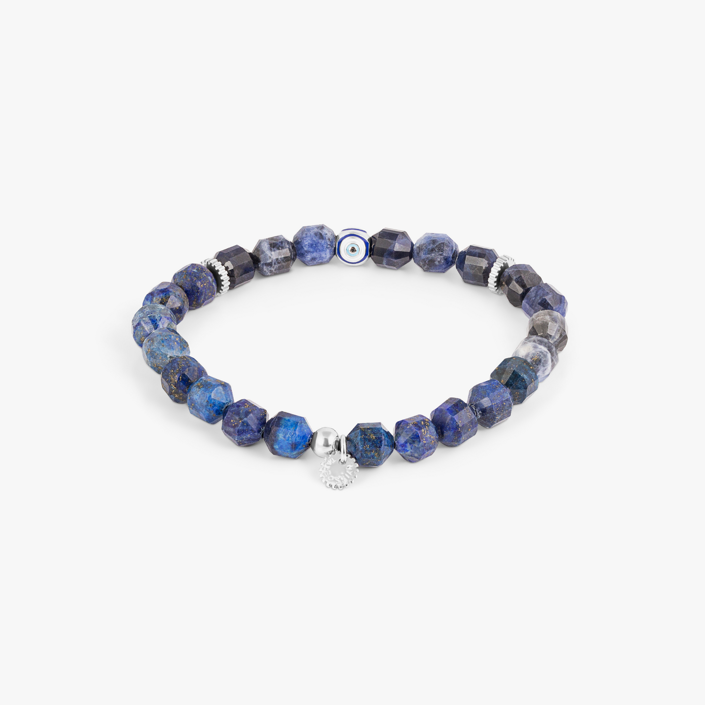 Hexade Evil Eye Bracelet In Rhodium Plated Sterling Silver With Sodalite