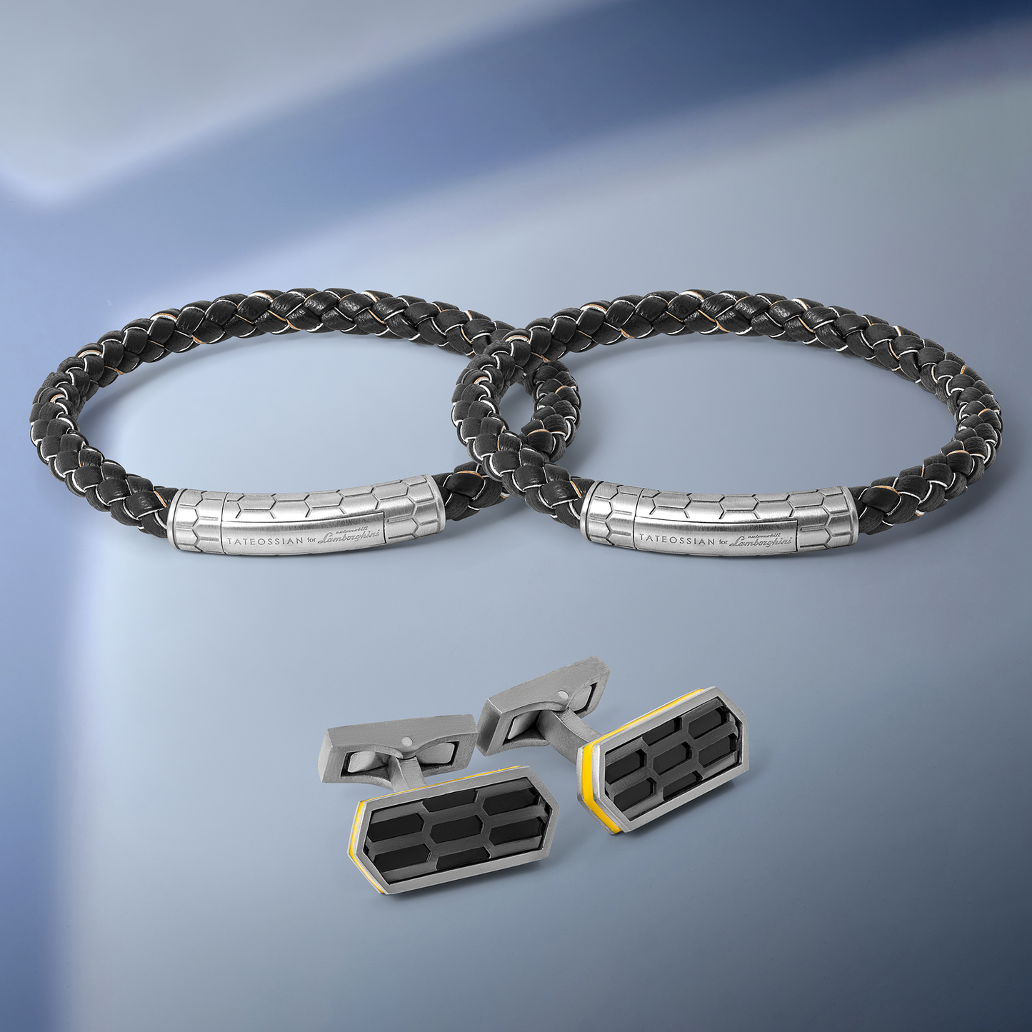 Automobili Lamborghini Hex Click Pelle Bracelet In Black