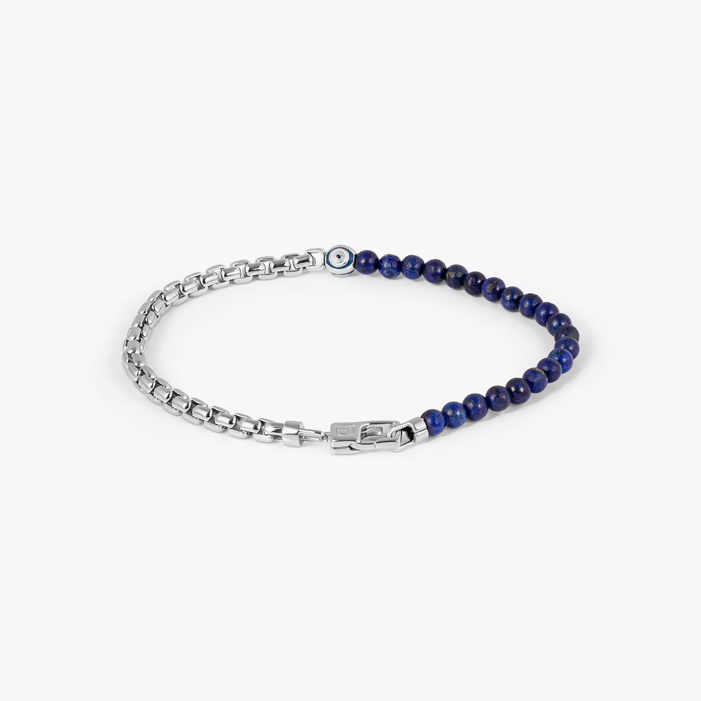 Sennit Box Evil Eye Bracelet In Rhodium Plated Sterling Silver With Lapis