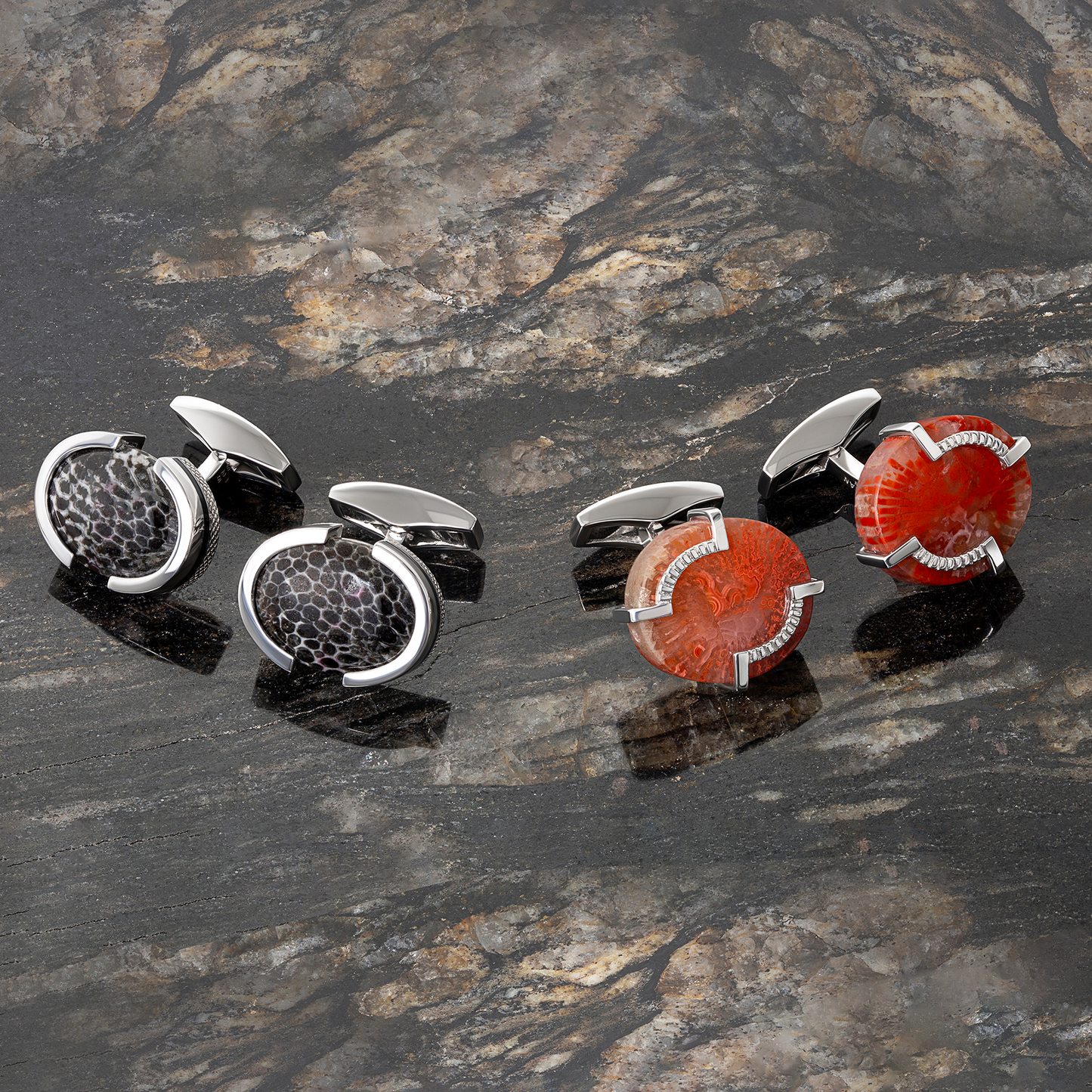 Bryozoan Pebble Cufflinks In Sterling Silver