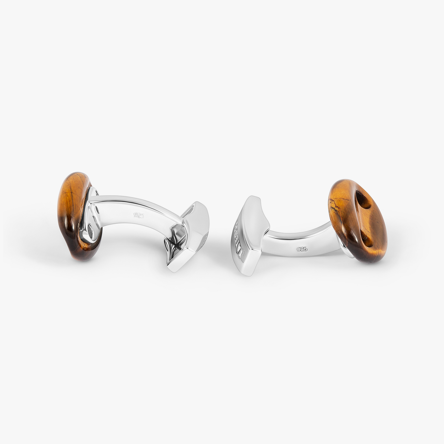 Marine Link Cufflinks In Rhodium Plated Sterling Silver With Tiger Eye