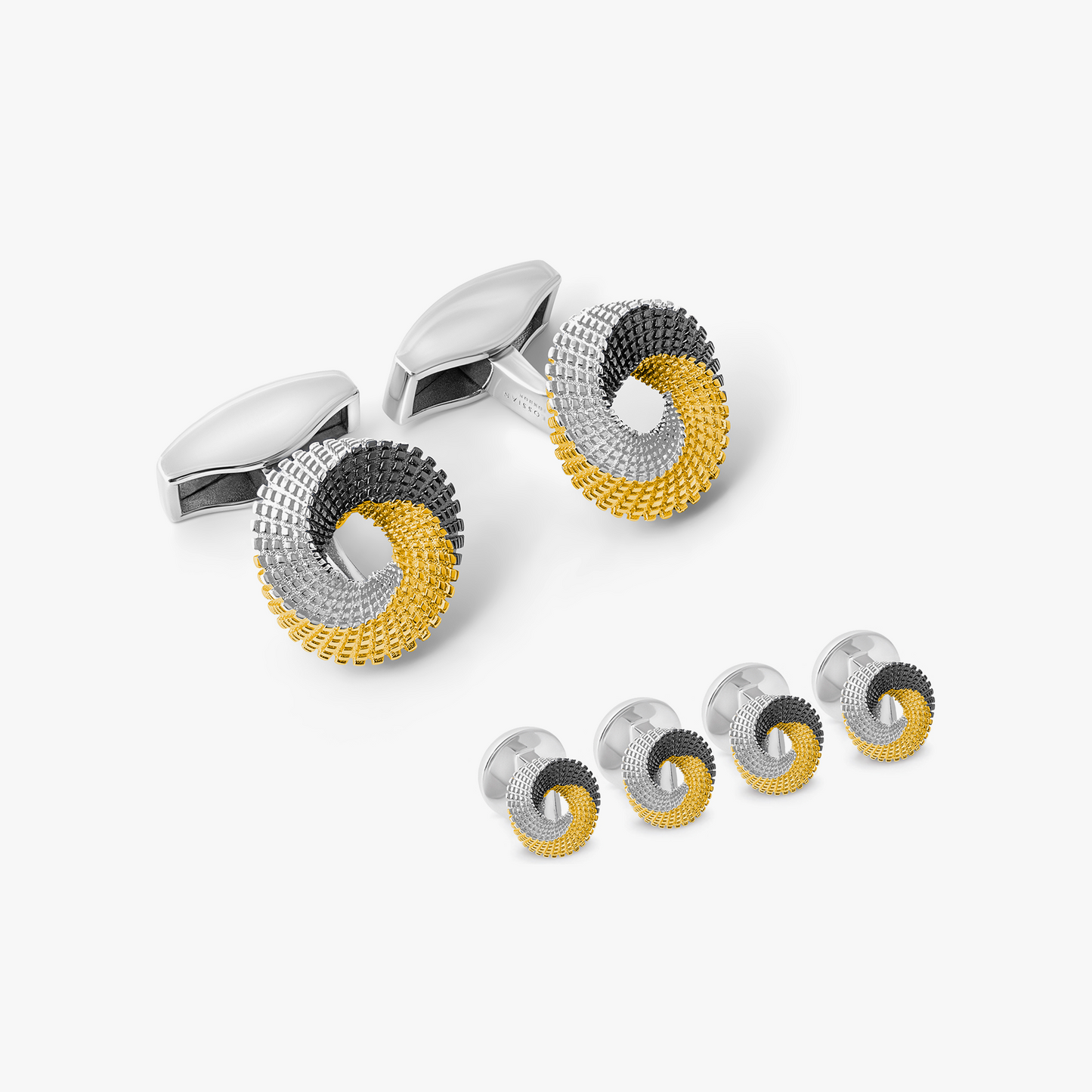 Tri-Colour Mobius Knot Cufflinks & Shirt Studs In Sterling Silver
