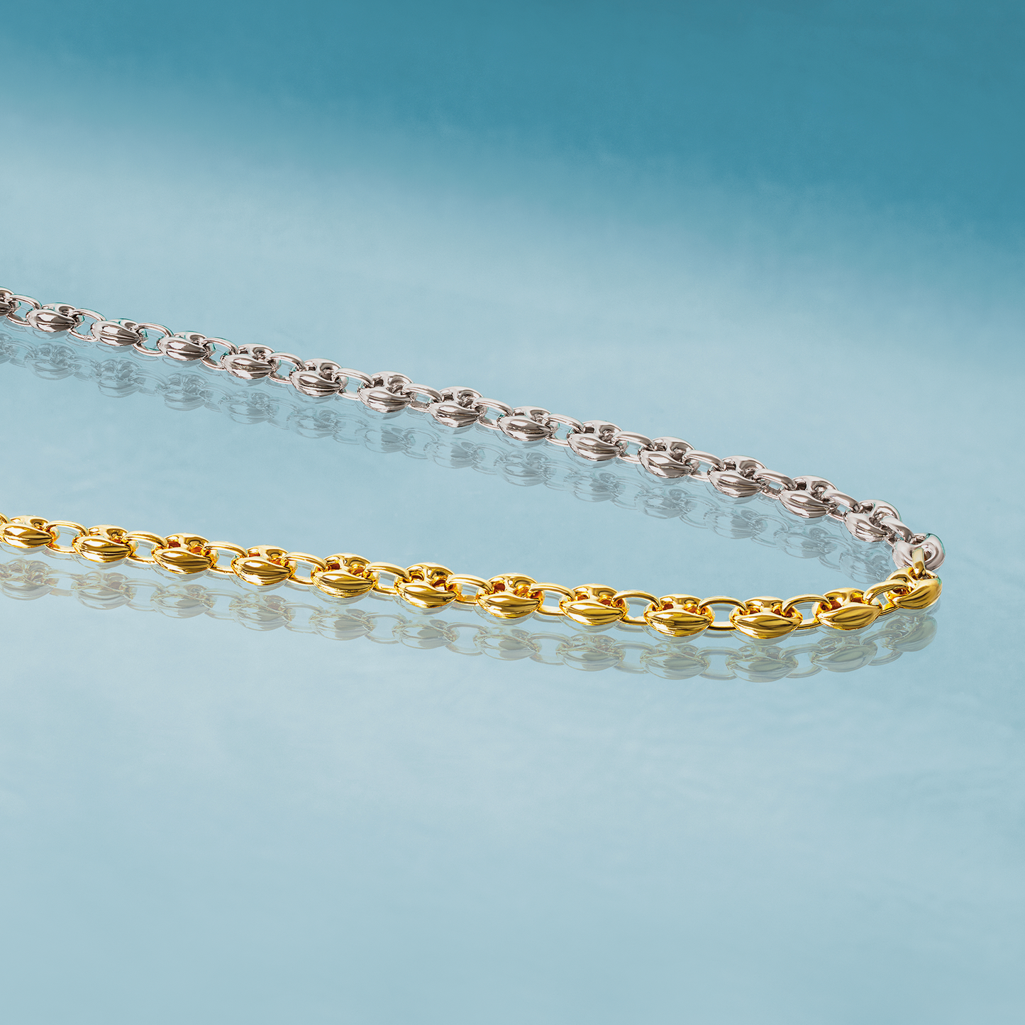 Mixed Metal Marine Link Necklace In Sterling Silver