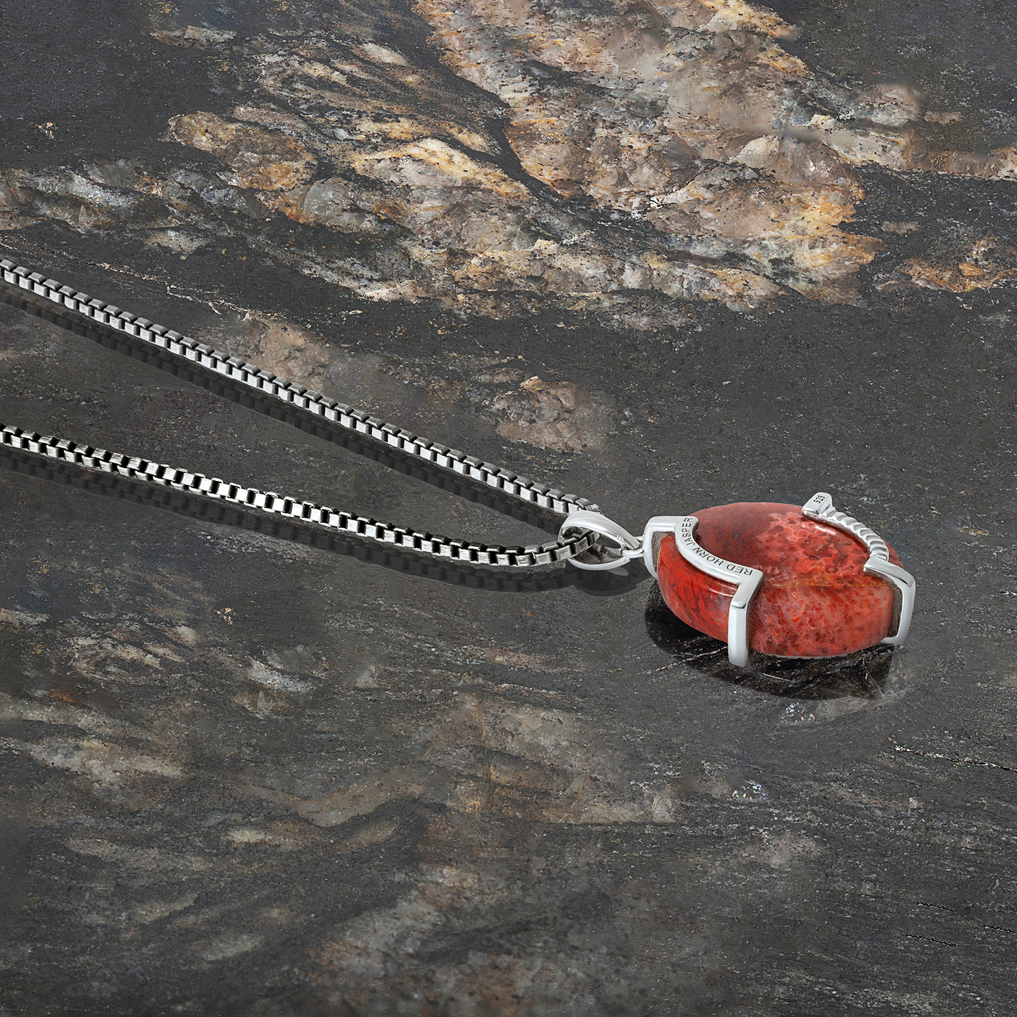 Red Horn Coral Jasper Necklace In Sterling Silver