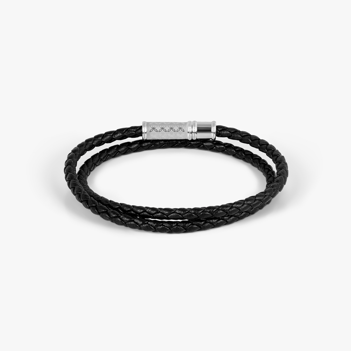 THOMPSON Lucky Clover Double Wrap Bracelet In Black Leather