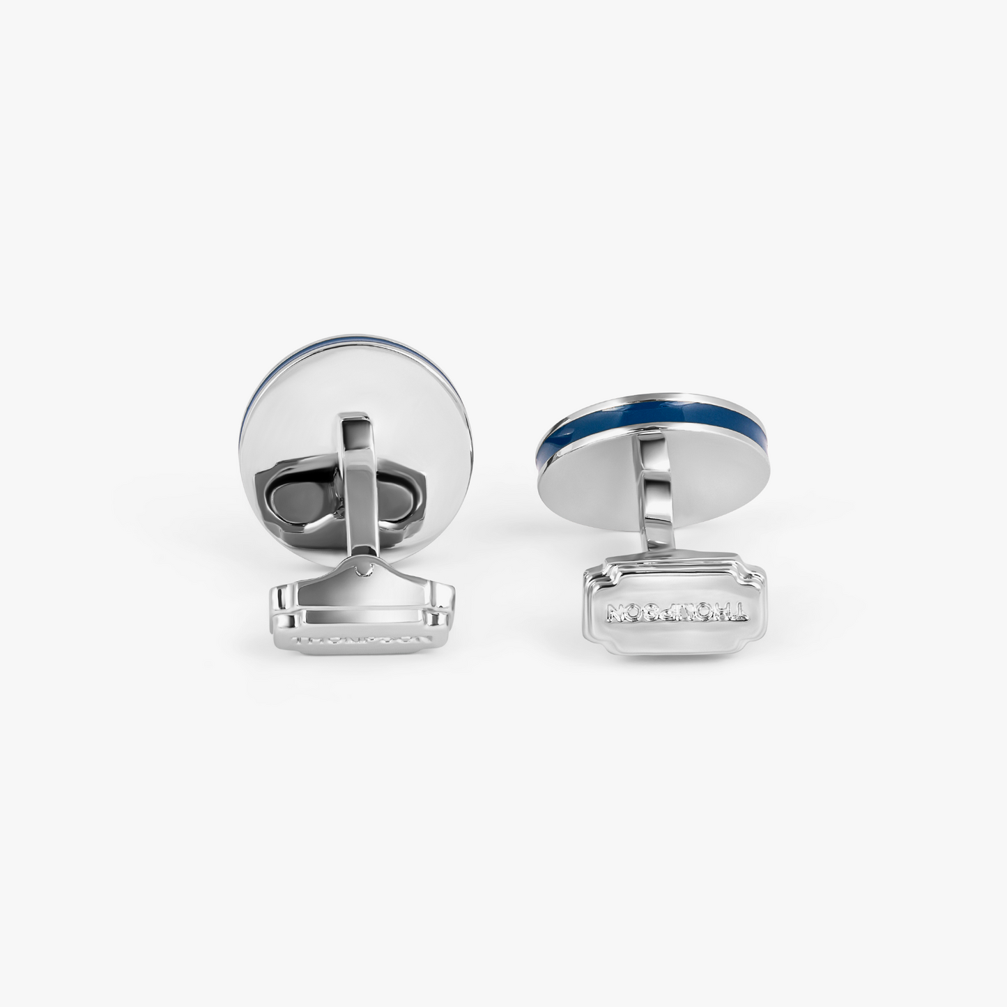 THOMPSON Cairo Leaf Cufflinks In White Bronze plated Base Metal With Blue Enamel