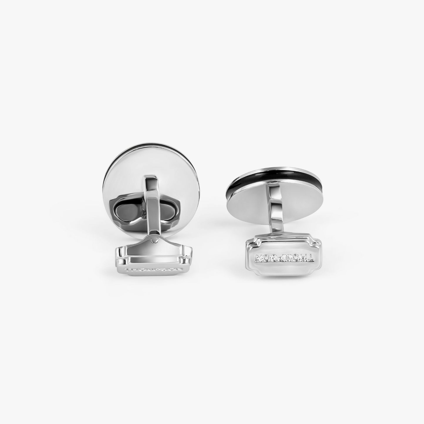 THOMPSON Cairo Leaf Cufflinks In White Bronze plated Base Metal With Black And White Enamel