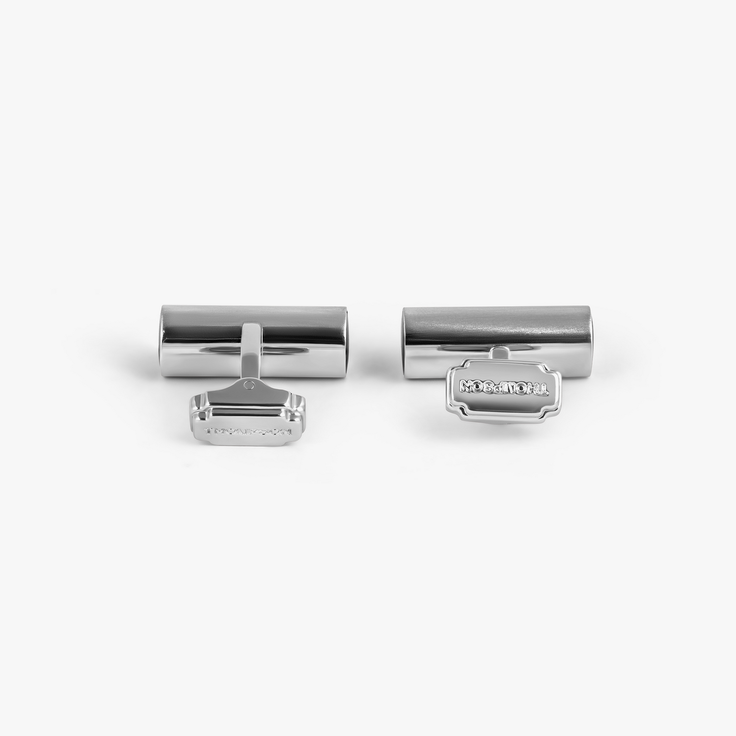 THOMPSON Cylinder Cufflinks In White Bronze plated Base Metal With Green Enamel