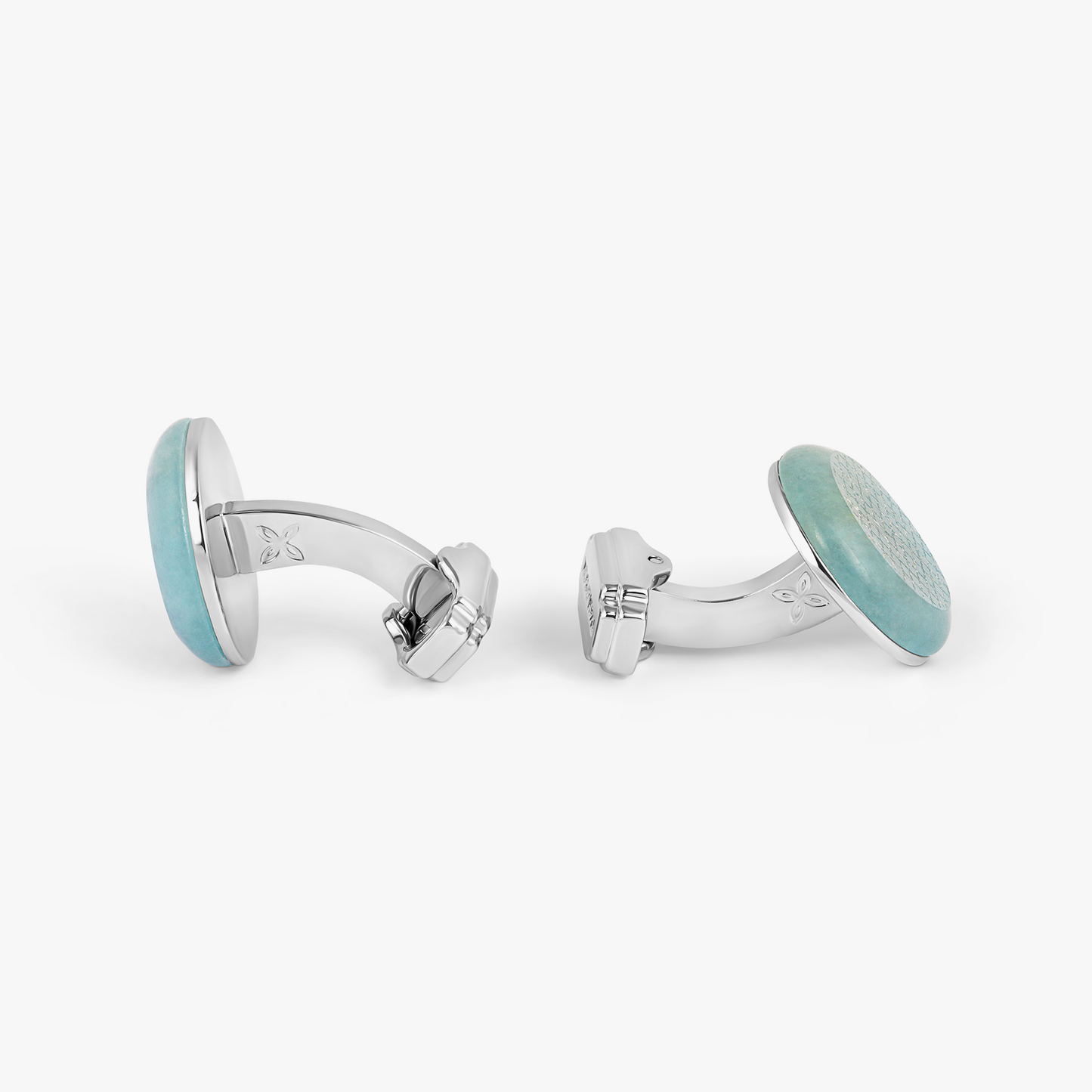 THOMPSON Woven Round Cufflinks In White Bronze plated Base Metal With Blue Jade