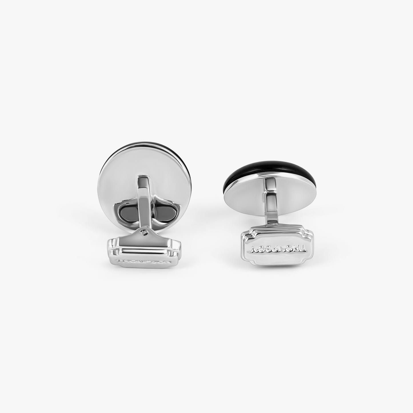 THOMPSON Woven Round Cufflinks In White Bronze plated Base Metal With Onyx