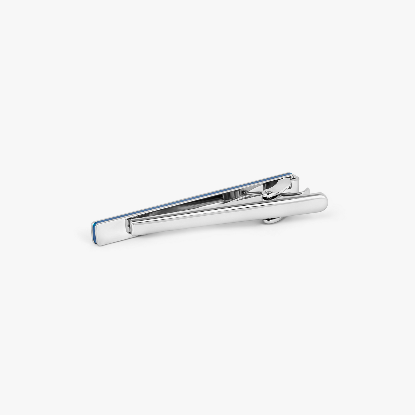 THOMPSON Cairo Leaf Tie Clip In White Bronze plated Stainless Steel With Blue Enamel