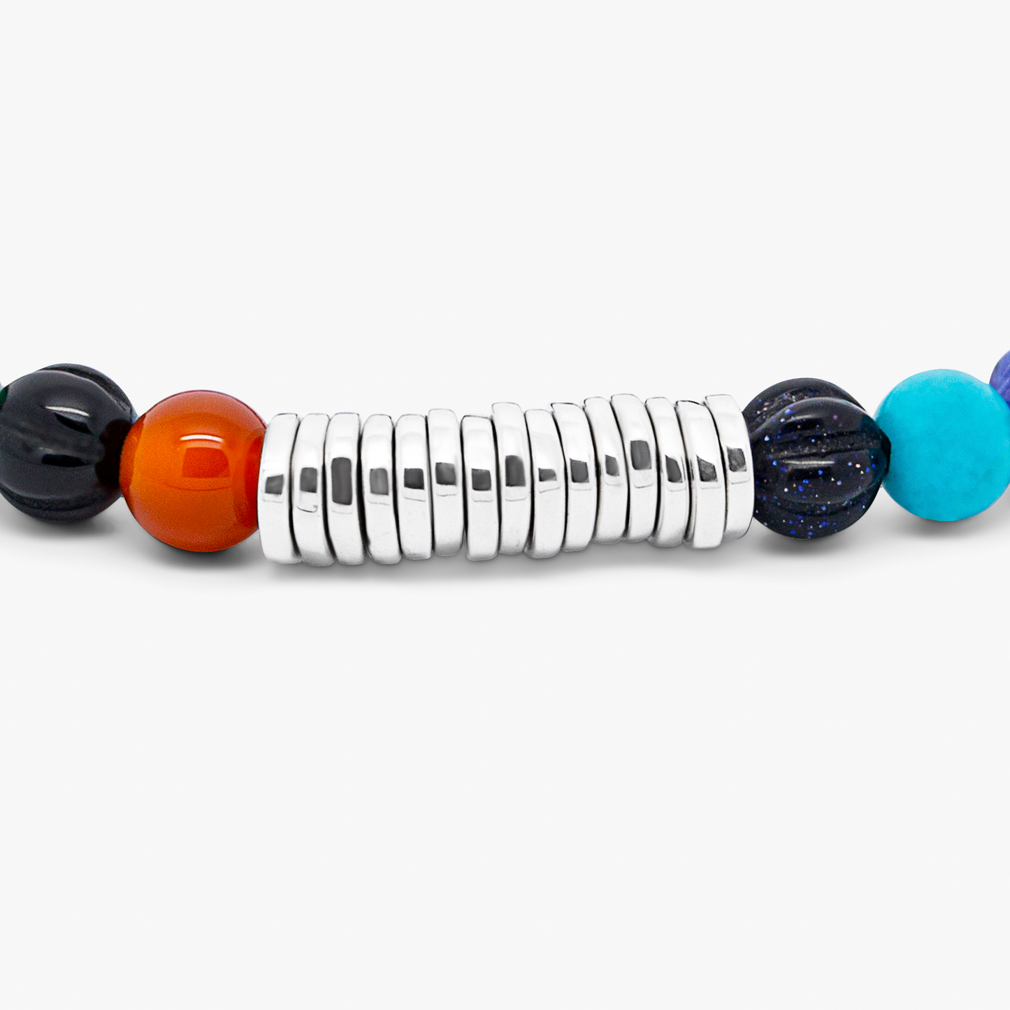 Classic Discs Beaded Bracelet in Rhodium Plated With Multi Colour Stones