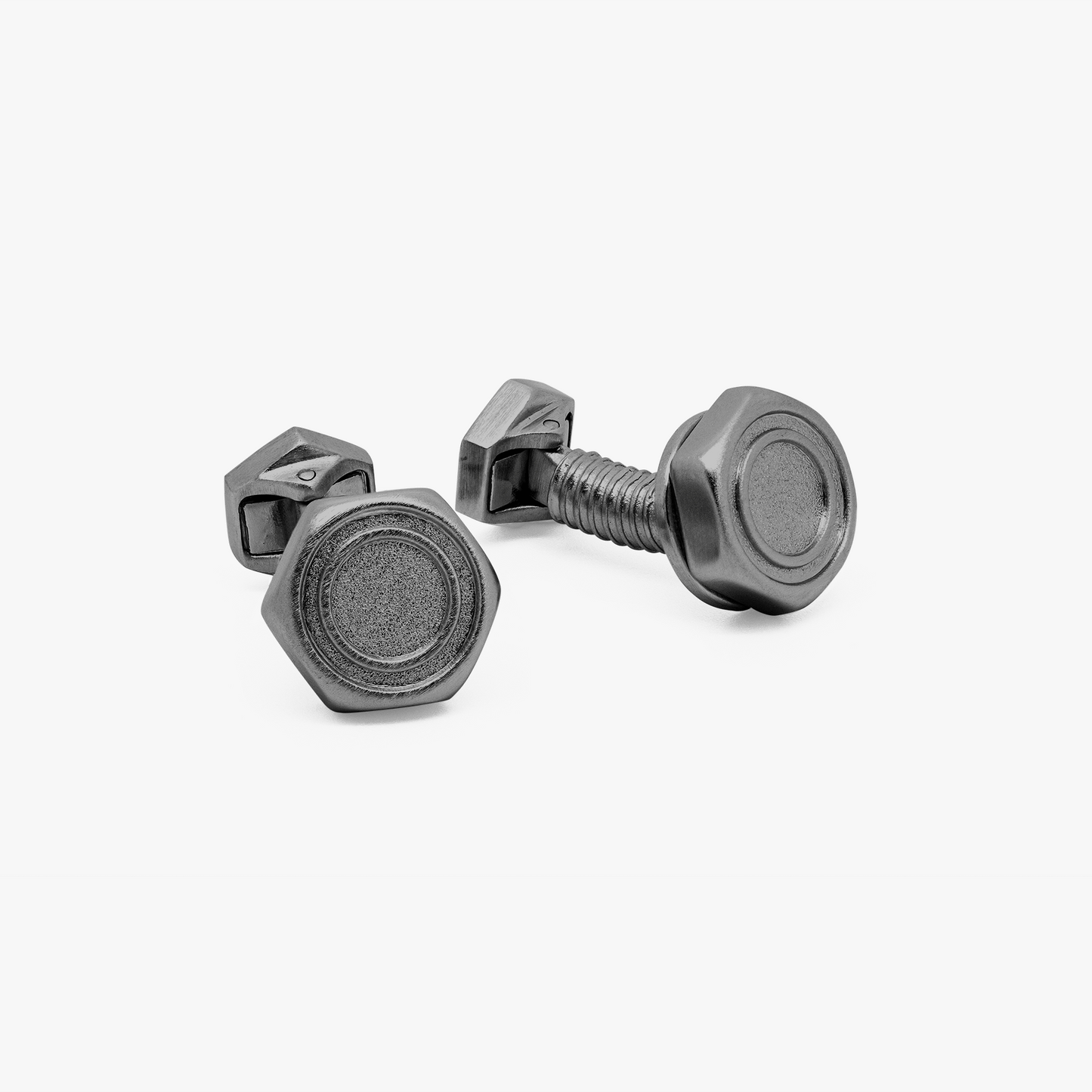 Hex Nut and Bolt cufflinks in Black Ruthenium Plated Sterling Silver