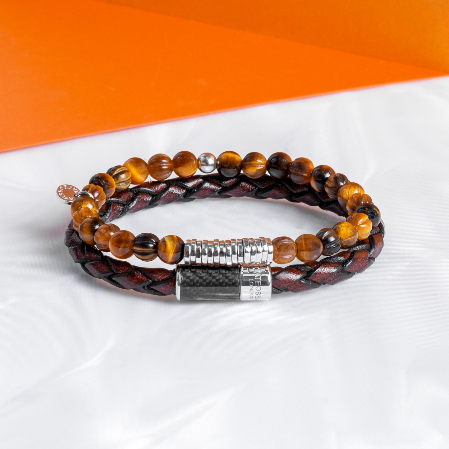 Carbon Pop bracelet with brown leather and black carbon fibre