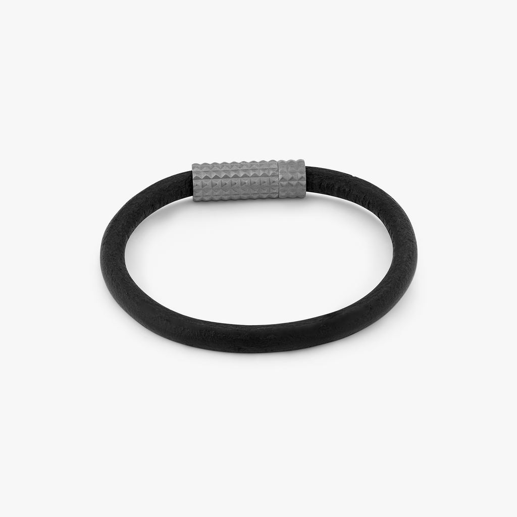 Gunmetal plated Diamond Giza bracelet with black leather – Tateossian USA