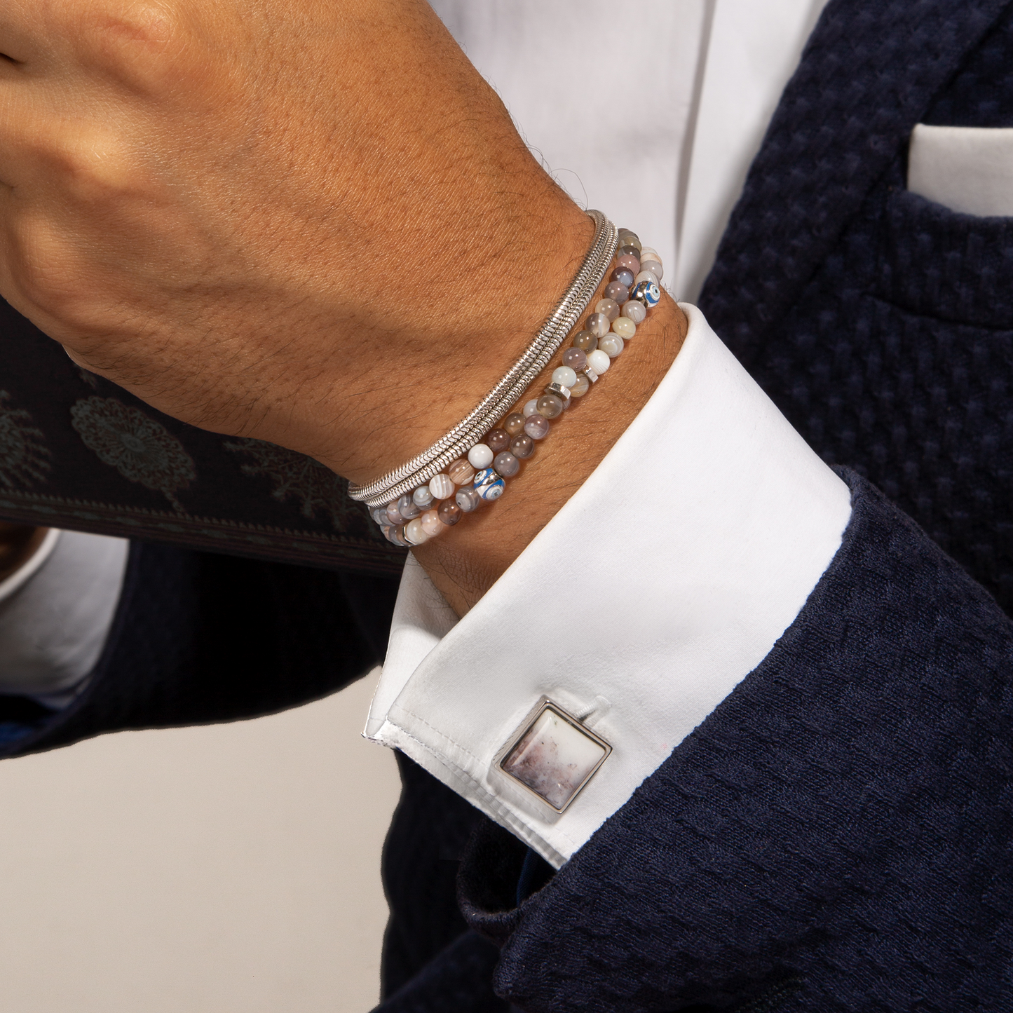 Titanium Classic Cufflinks with White Ivory Agate