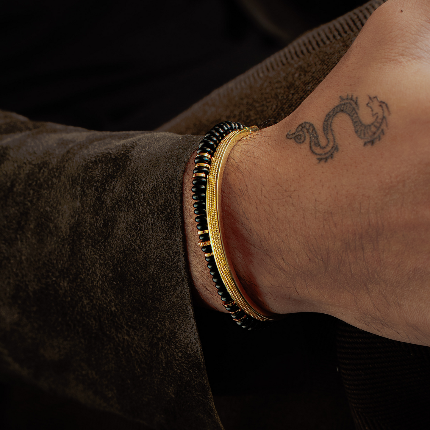 Buckingham Rope Hinge Cuff Bangle in Yellow Gold Plated Silver