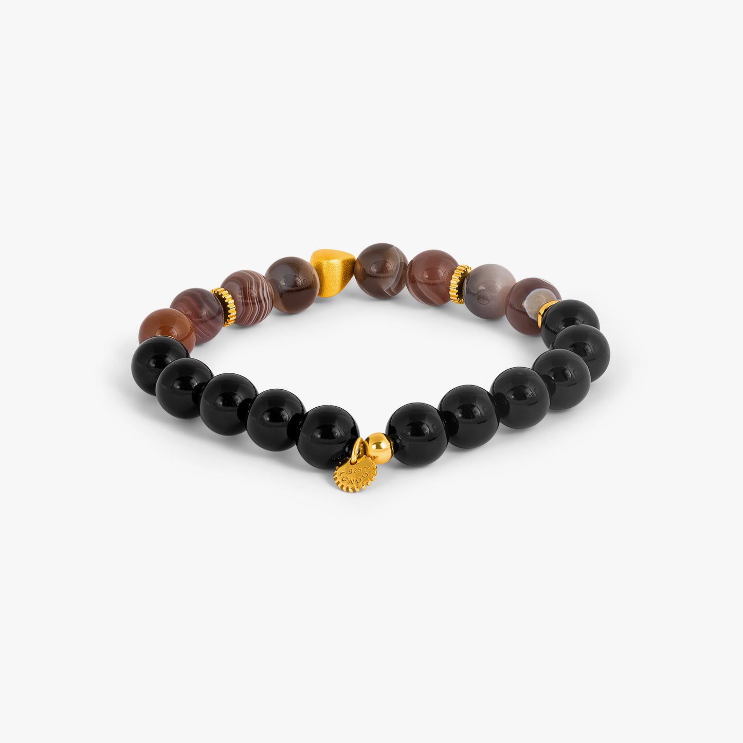 Maxi Nugget Beaded Bracelet in Yellow Gold Plated with Multicolour Botswana Agate