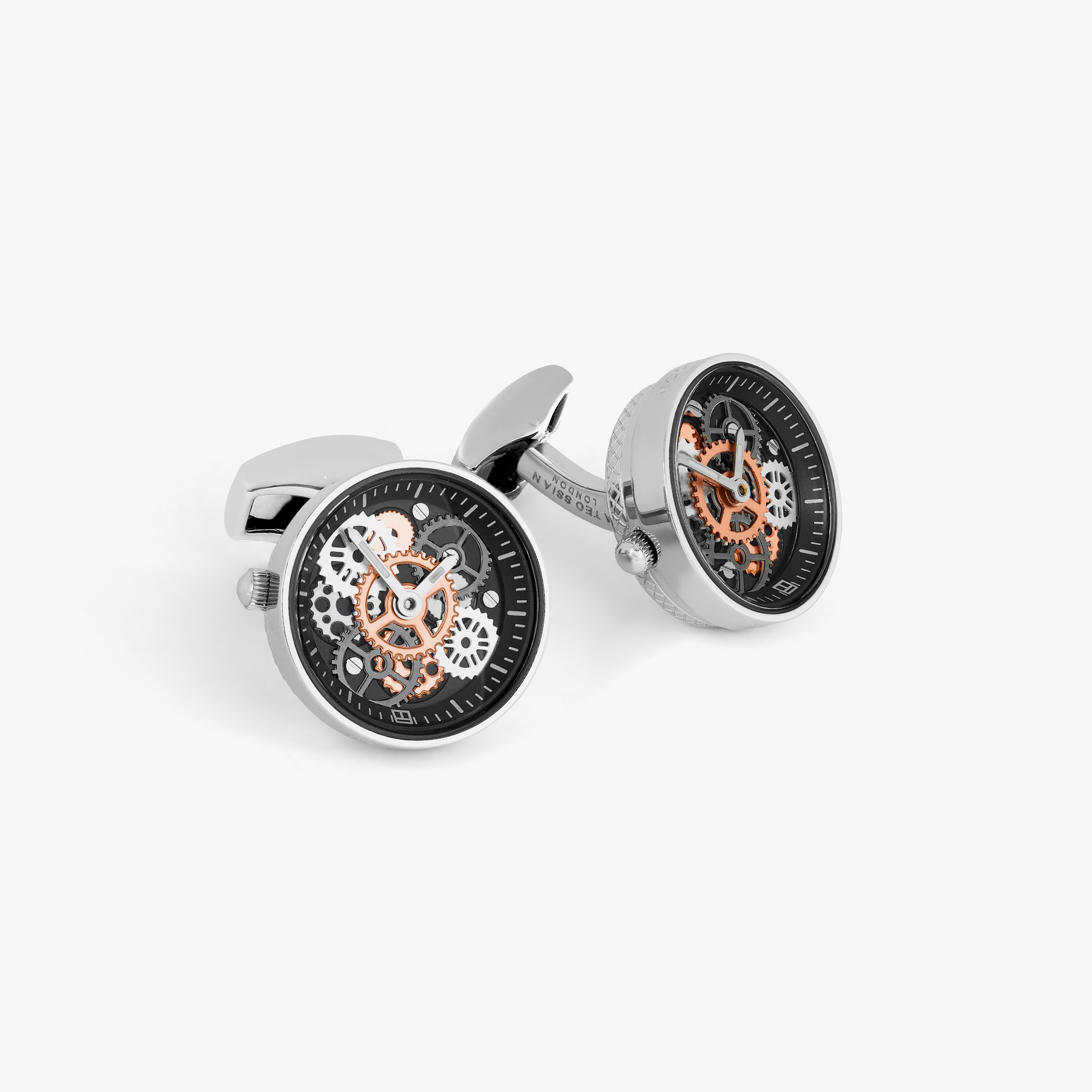 Vintage Gear Watch Cufflinks In Silver With Rhodium Plated Steel