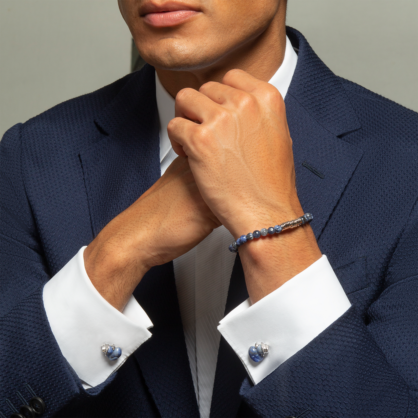 Duck Rodeo Cufflinks In Rhodium Plated Silver with Sodalite