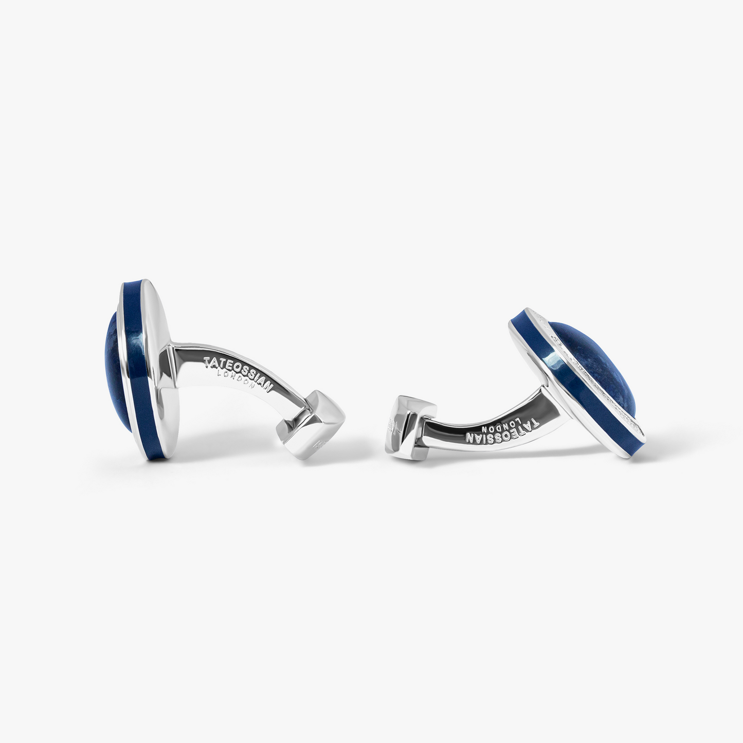 Signature Round Cufflinks in Rhodium Plated Silver with Sodalite