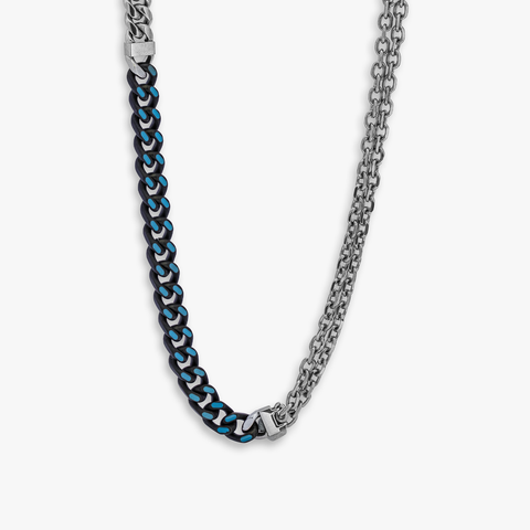 Stainless steel Catena Multi necklace with blue enamel