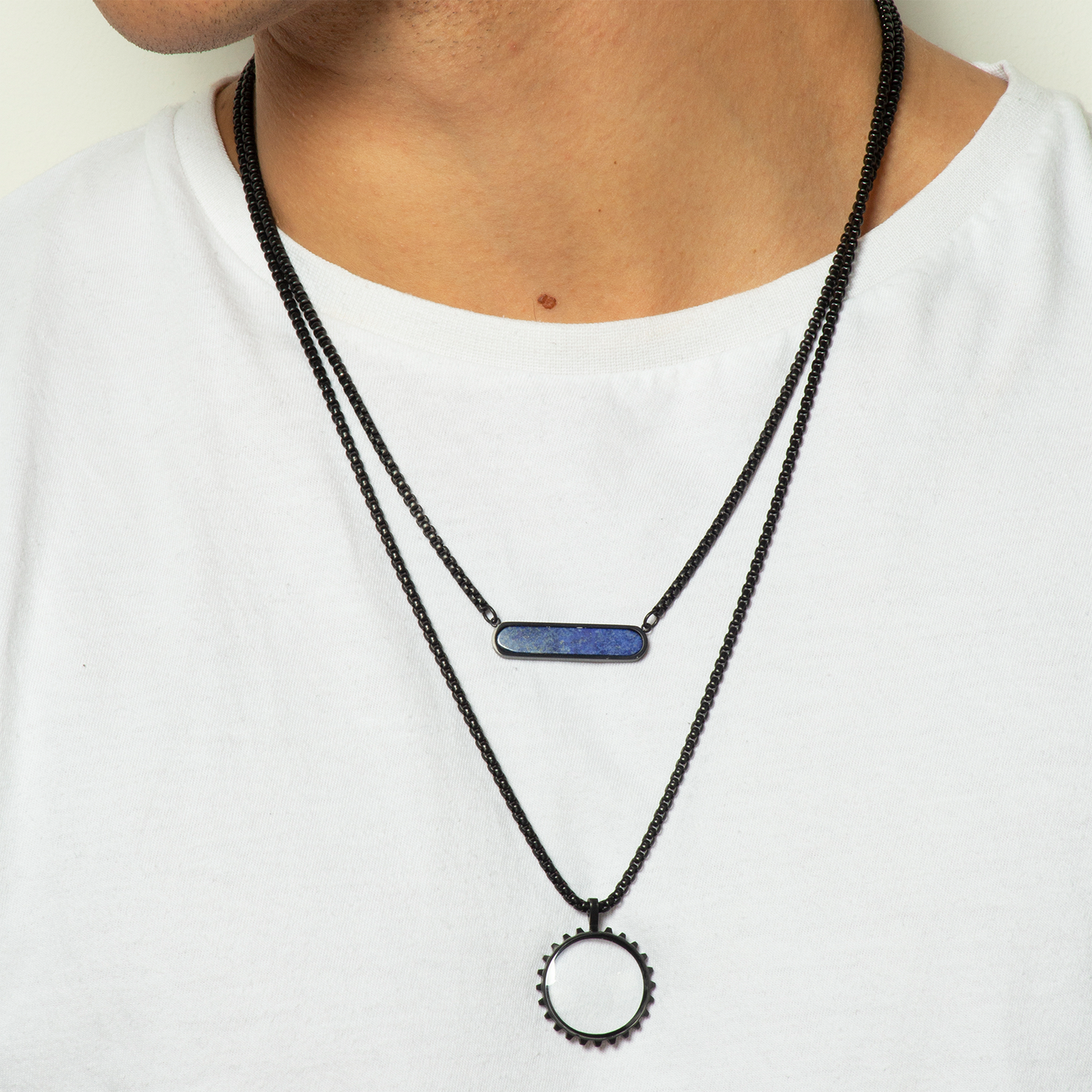 Black IP plated stainless steel Lens Gear necklace