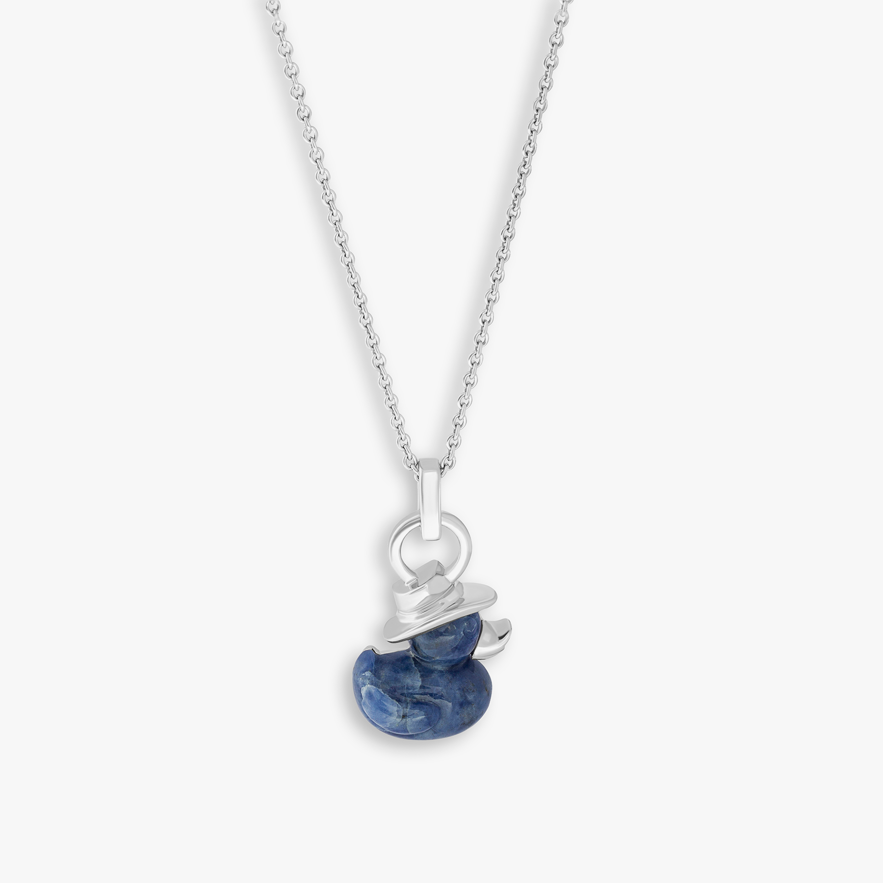 Duck Rodeo Necklace In Rhodium Plated Silver With Sodalite