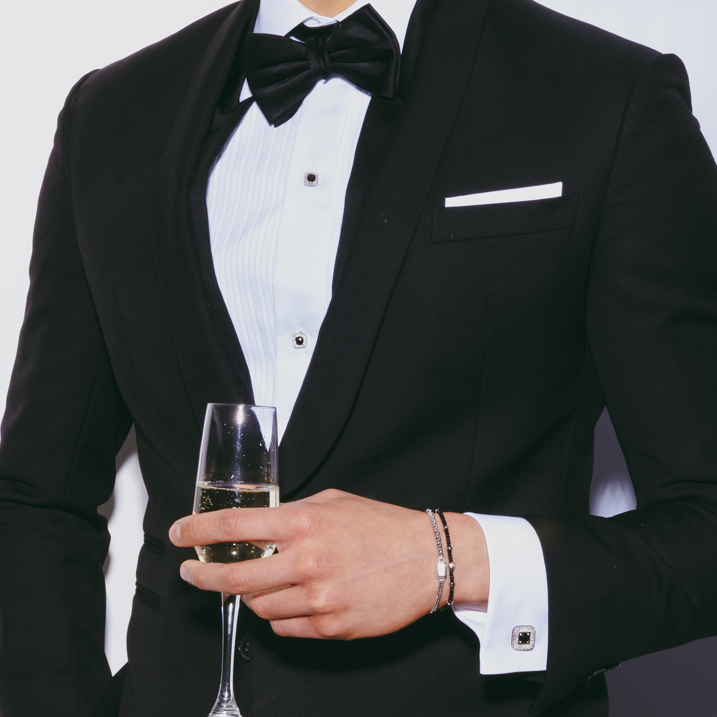 Refratto Cufflinks And Shirt Studs Set With Black Spinel In Rhodium Plated Silver (Limited Edition)