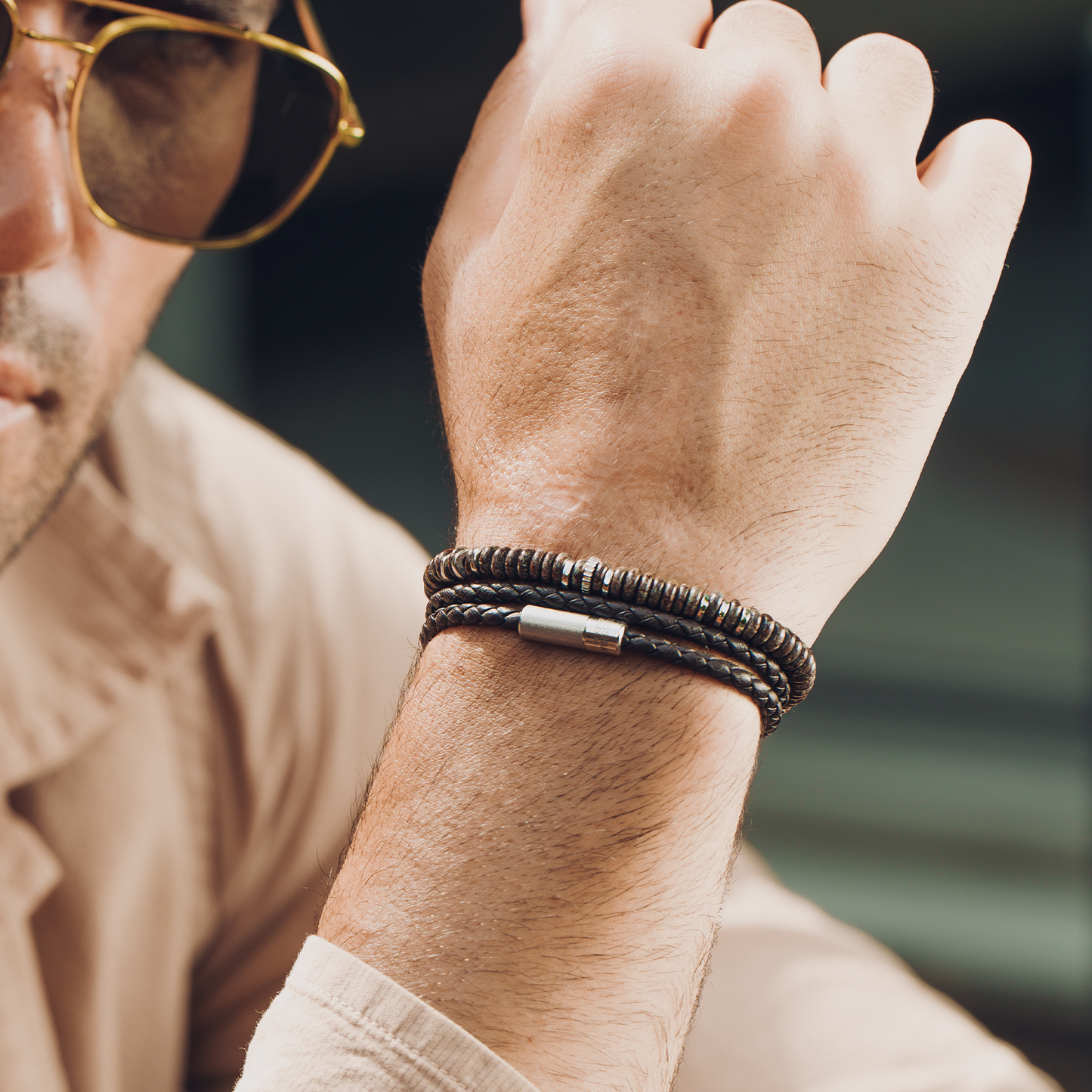 Positano Beaded Bracelet In Brown Snowflake Obsidian