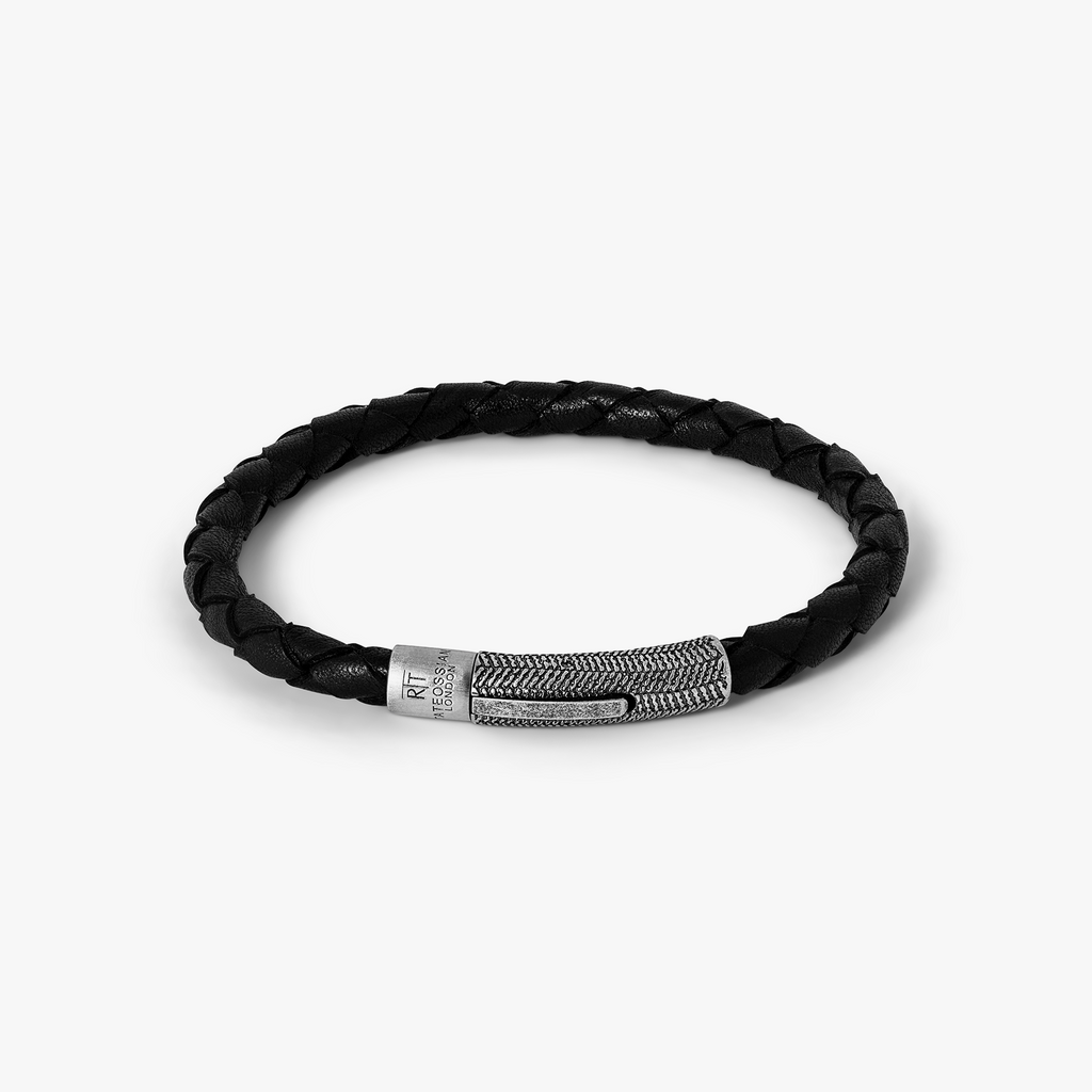 TATEOSSIAN, Oxidise Stainless Steel Clasp Leather Bracelet, Men