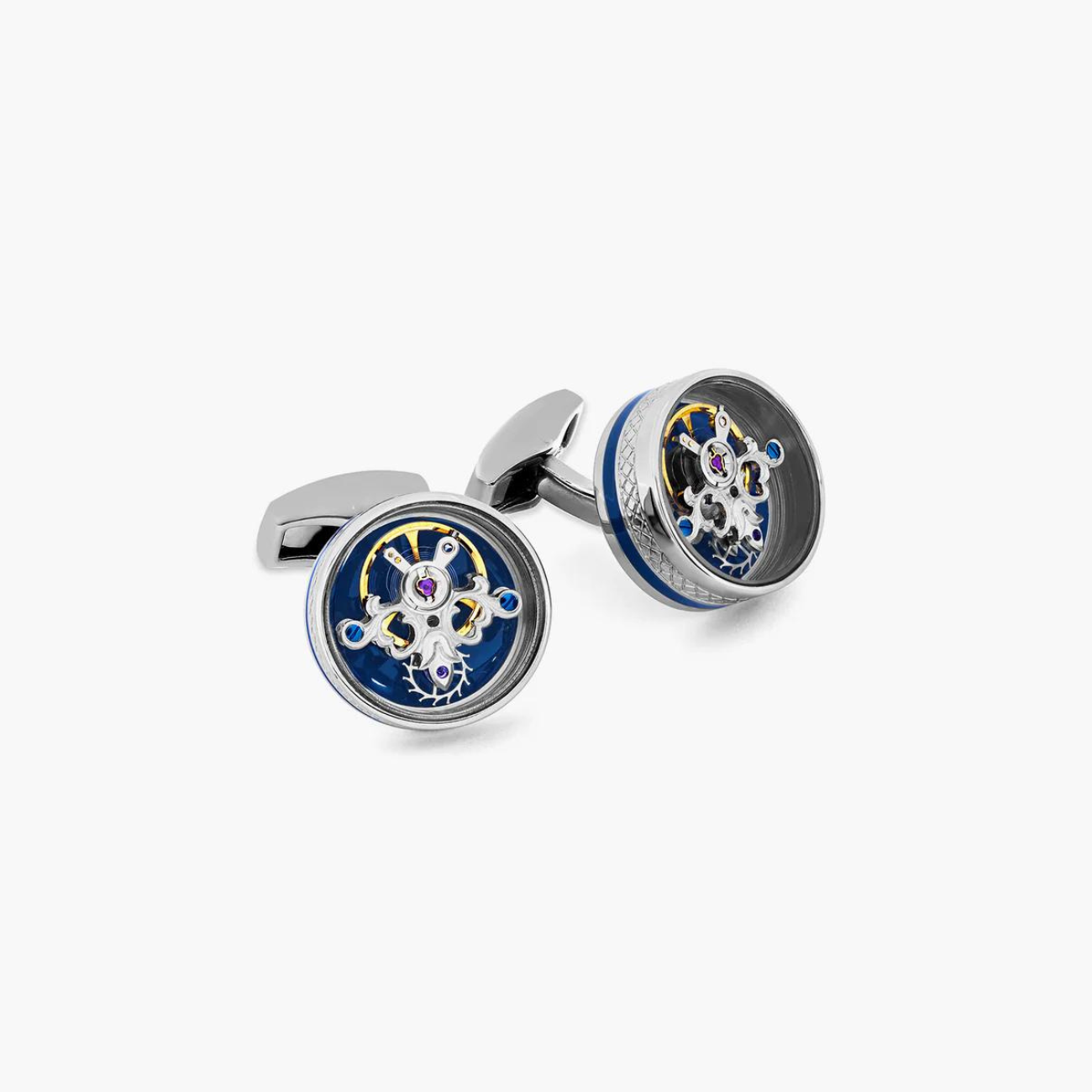 Skull Tourbillon Cufflinks In Blue With Palladium Plated