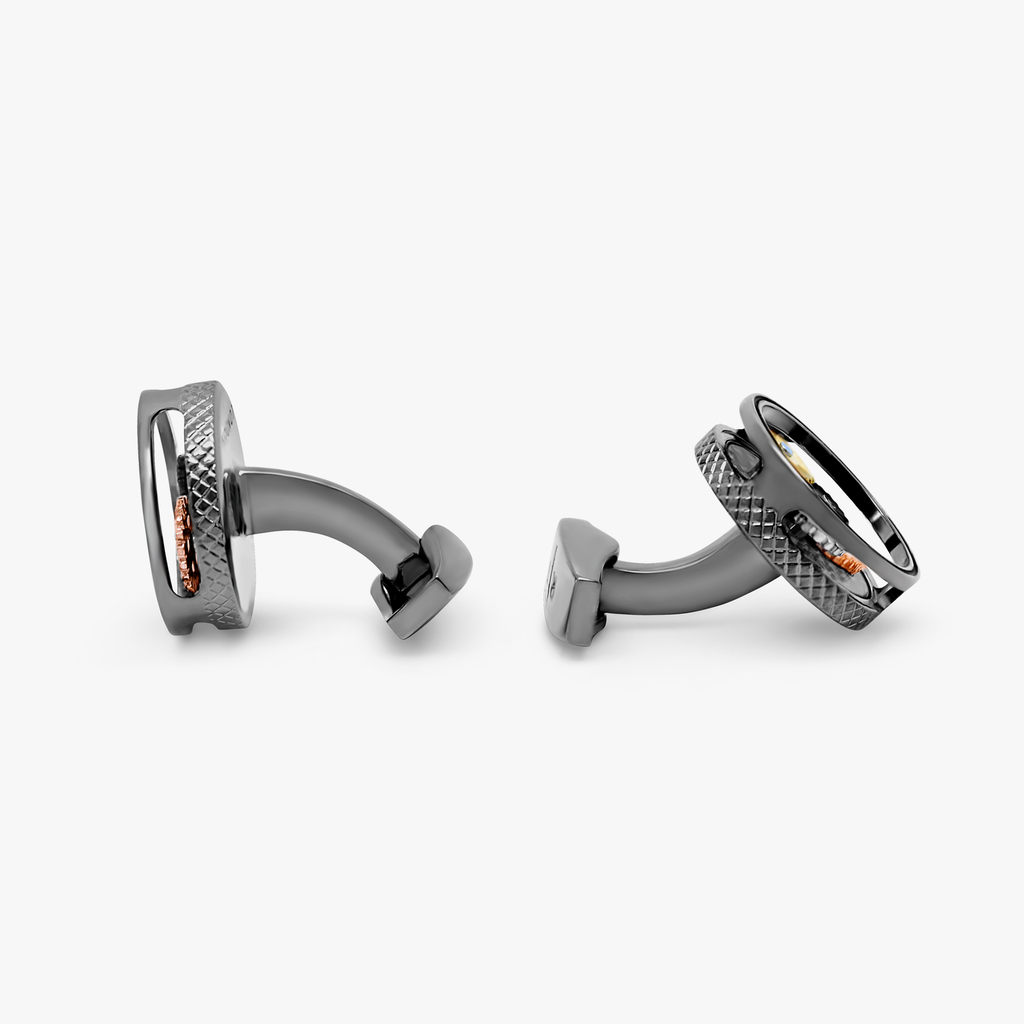 Round Gear Carbon Fibre Cufflinks In Gunmetal Plated – Tateossian USA