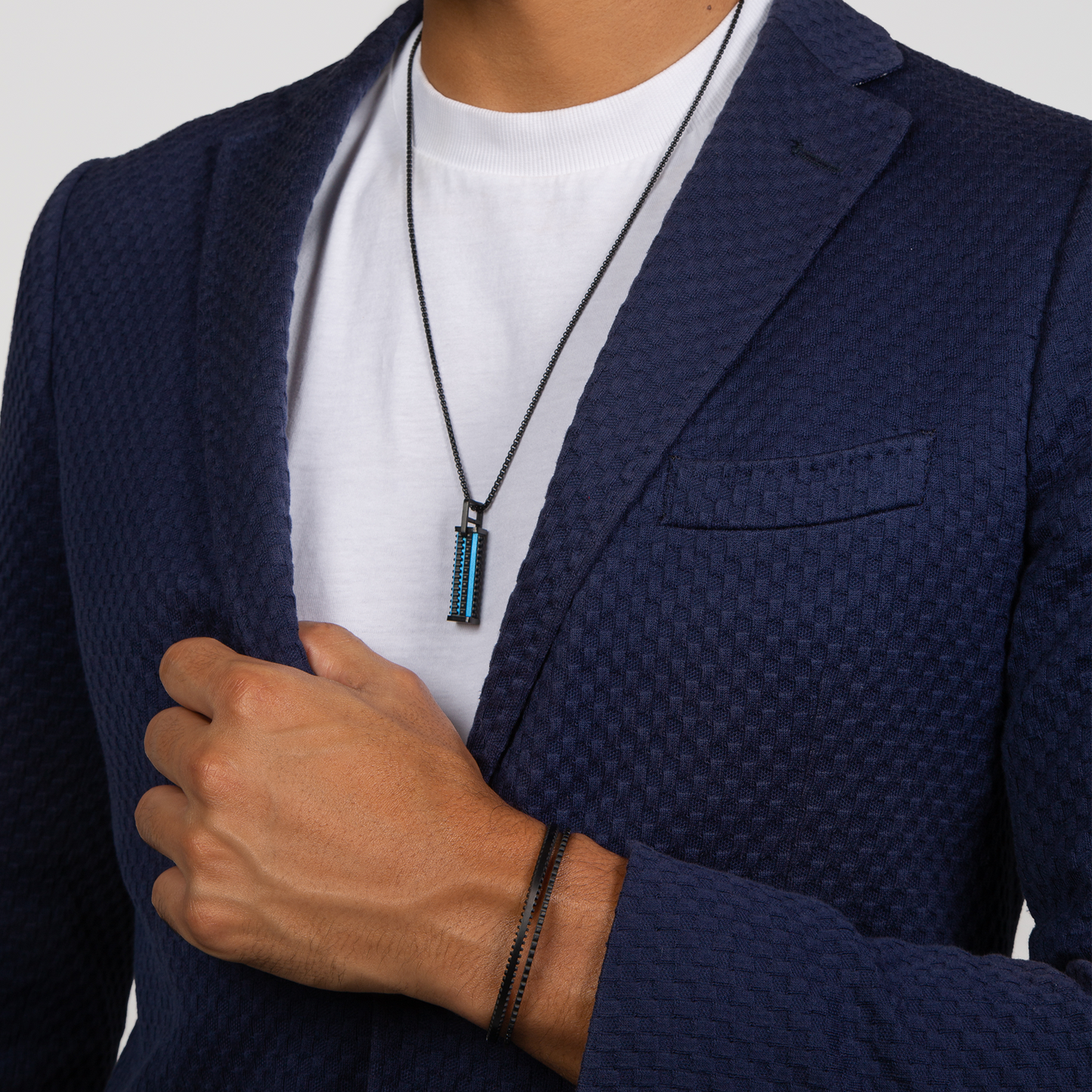 Jagged Elements Necklace In Black and Blue IP Plated Stainless Steel