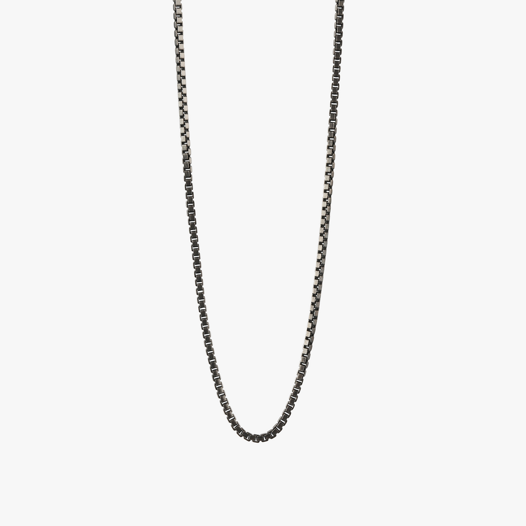 Box Chain Silver Necklace In Black Rhodium 2mm Compatible with