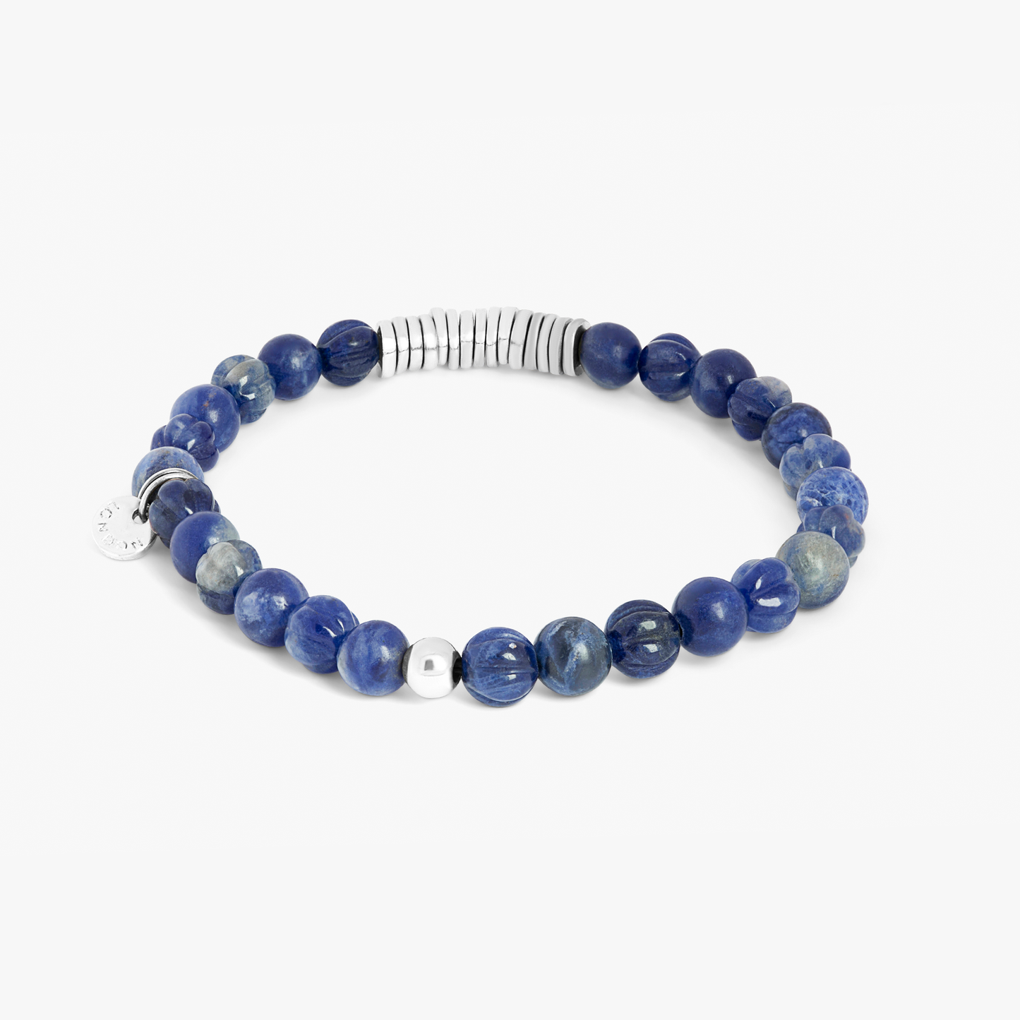 Classic Discs Beaded Bracelet In Rhodium Plated Silver With Blue Sodalite