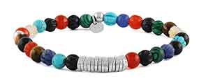 Classic Discs Beaded Bracelet in Rhodium Plated With Multi Colour Stones