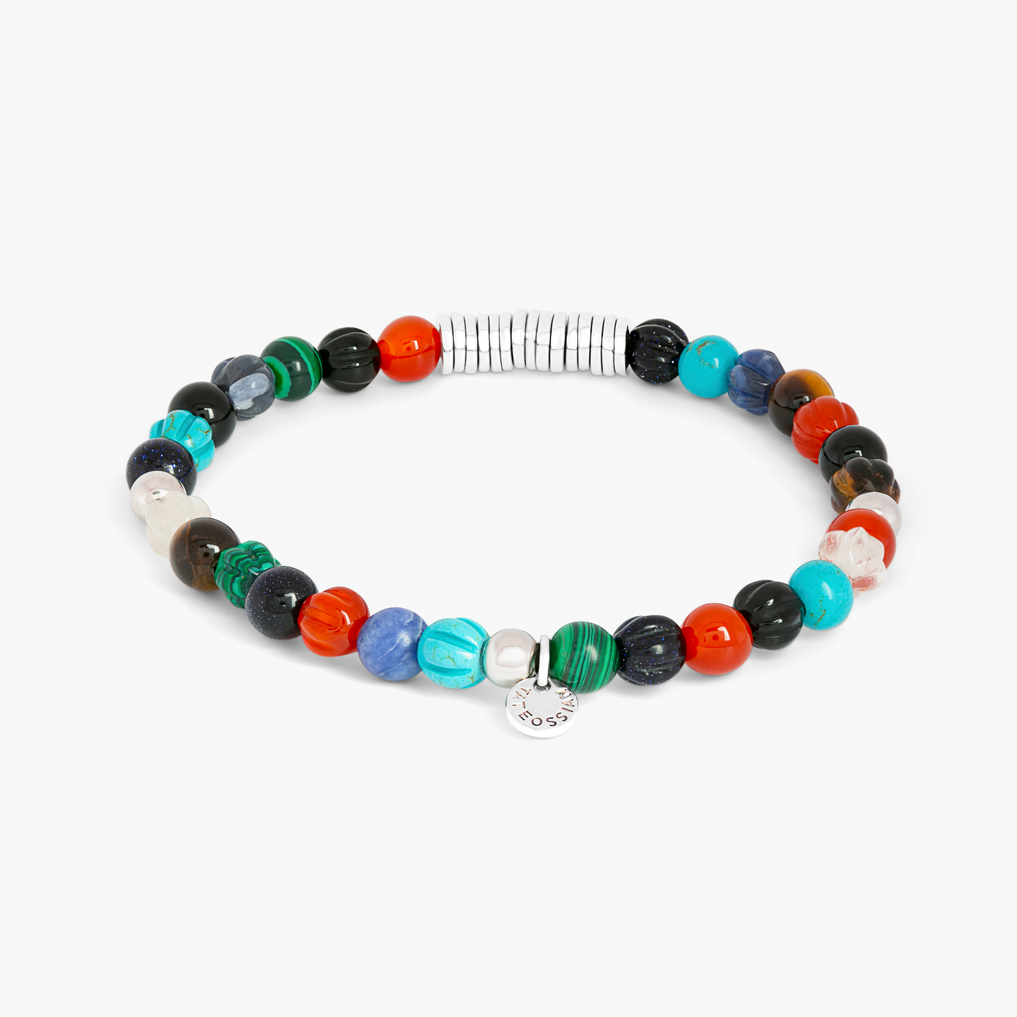 Classic Discs Beaded Bracelet in Rhodium Plated With Multi Colour Stones